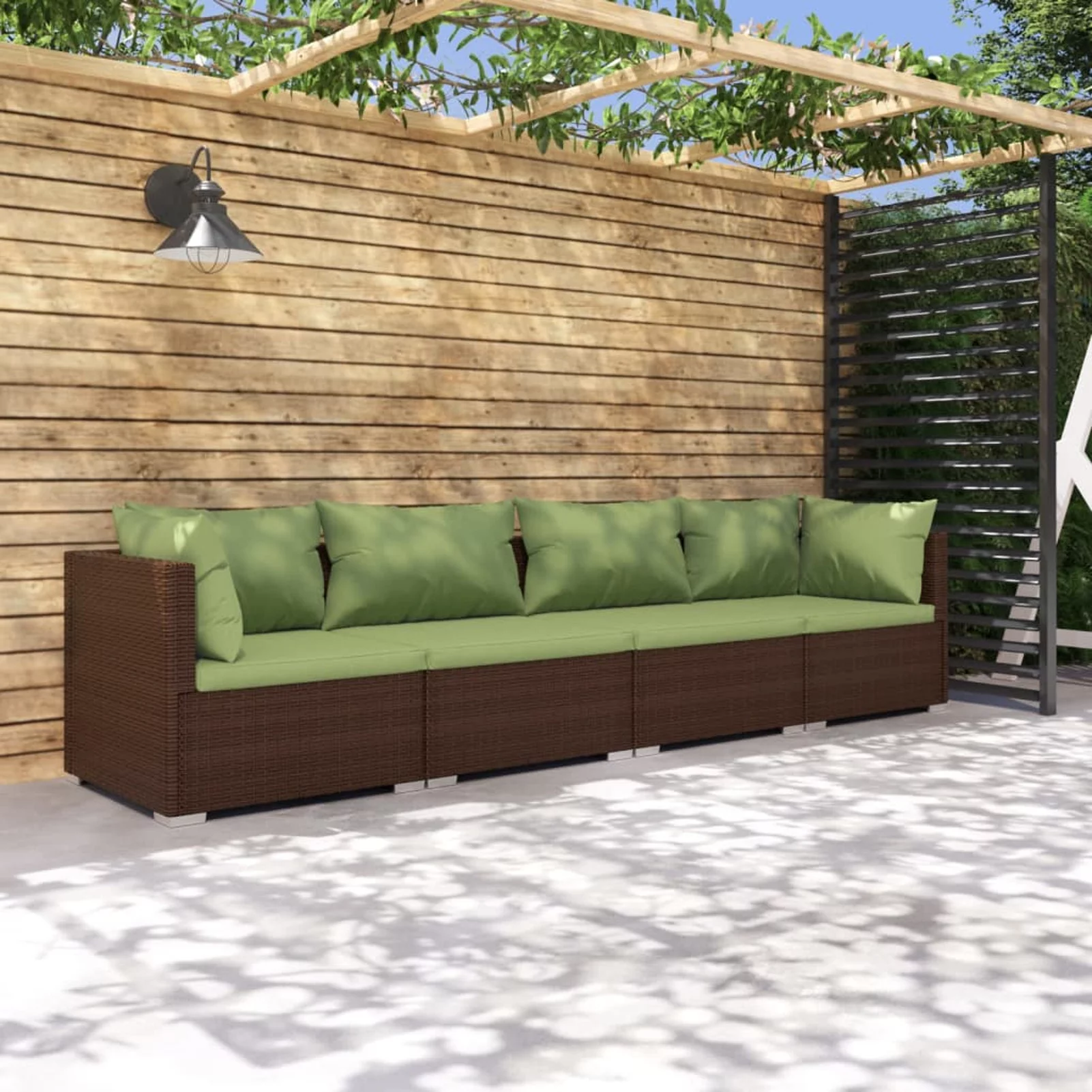 Anself 4 Piece Patio  Set with Green Cushions Conversation Set Poly Rattan Brown  Sectional Sofa Set Steel Frame for Garden, Balcony, Lawn, Yard, Deck