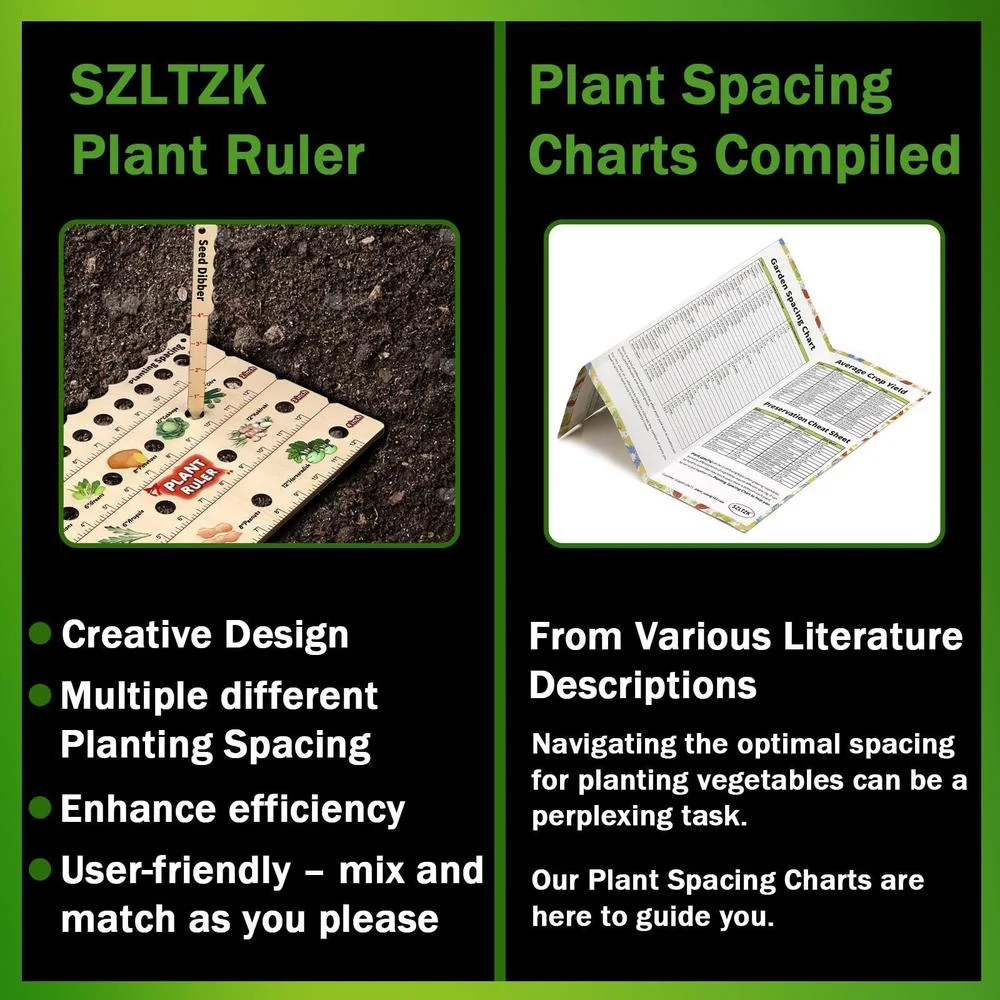 Wooden Plant Ruler with Seed Dibber. Multifunction Seed Spacing Ruler with Plant