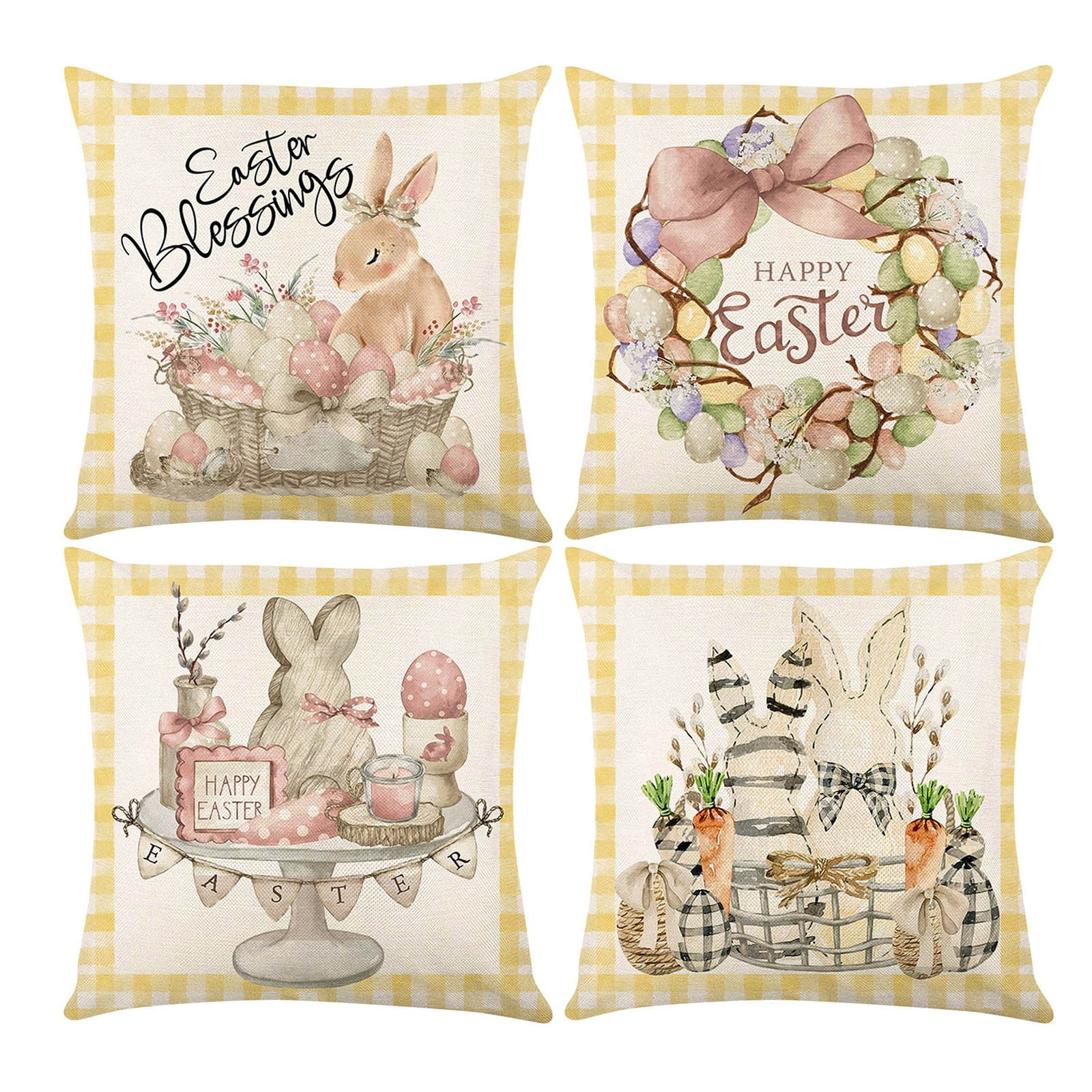 SIfdSeng Rabbit Throw Pillow Covers 18 X 18 Inch Easter Bunny Egg Happy Easter Pillowcases Decorative Cotton Linen Cushion Covers for Sofa Couch Chair Bed Cushion Cover Cushion Cover Cover 063
