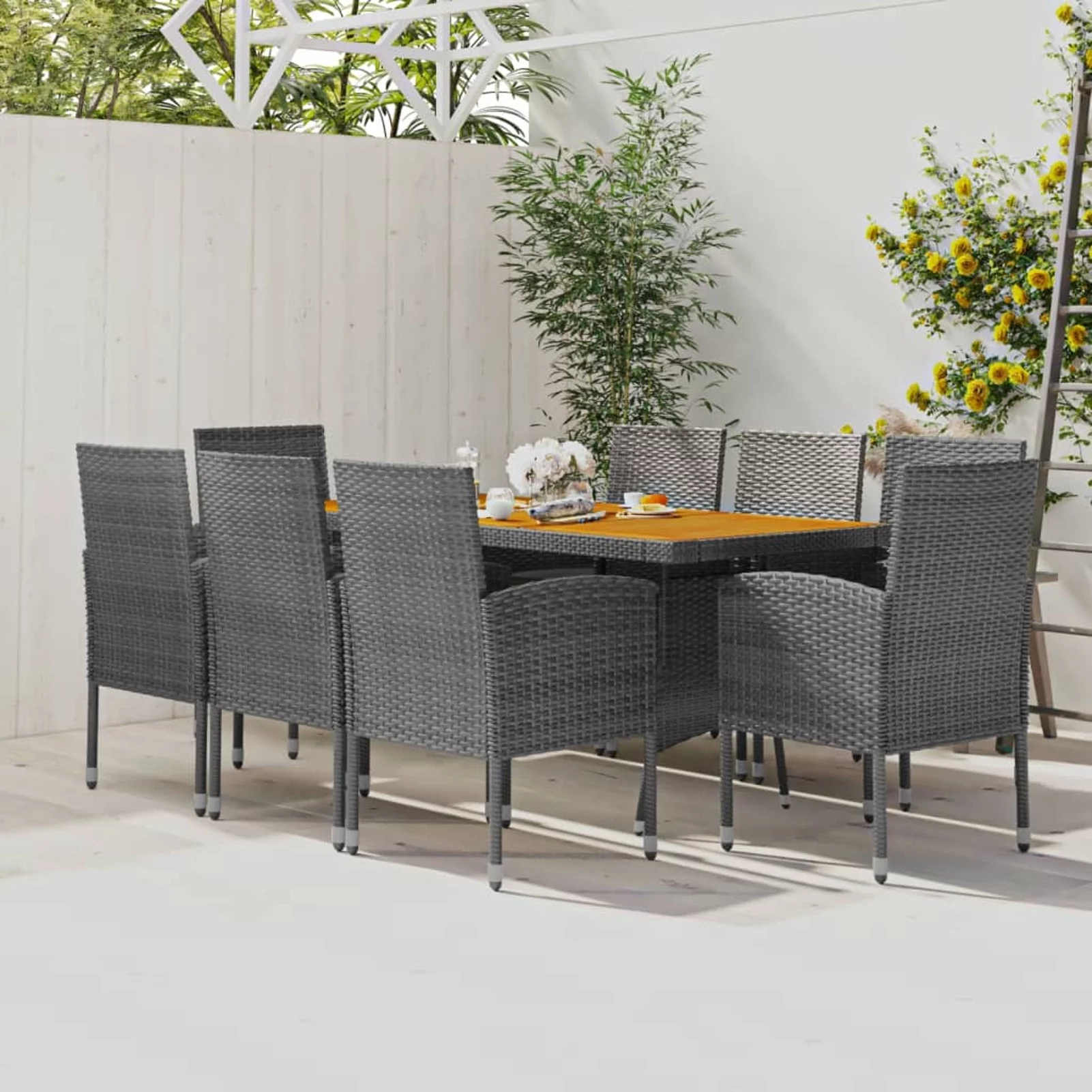 walmeck 9 Piece Patio Dining Set Poly Rattan Gray