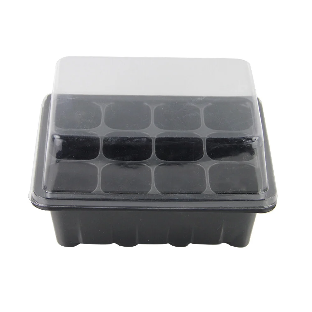 3 Pcs 18x14x6cm Seedling Tray Sprout Plate 12-Cells Nursery Pots Tray with Transparent Lids Box For Gardening Bonsai (Black)