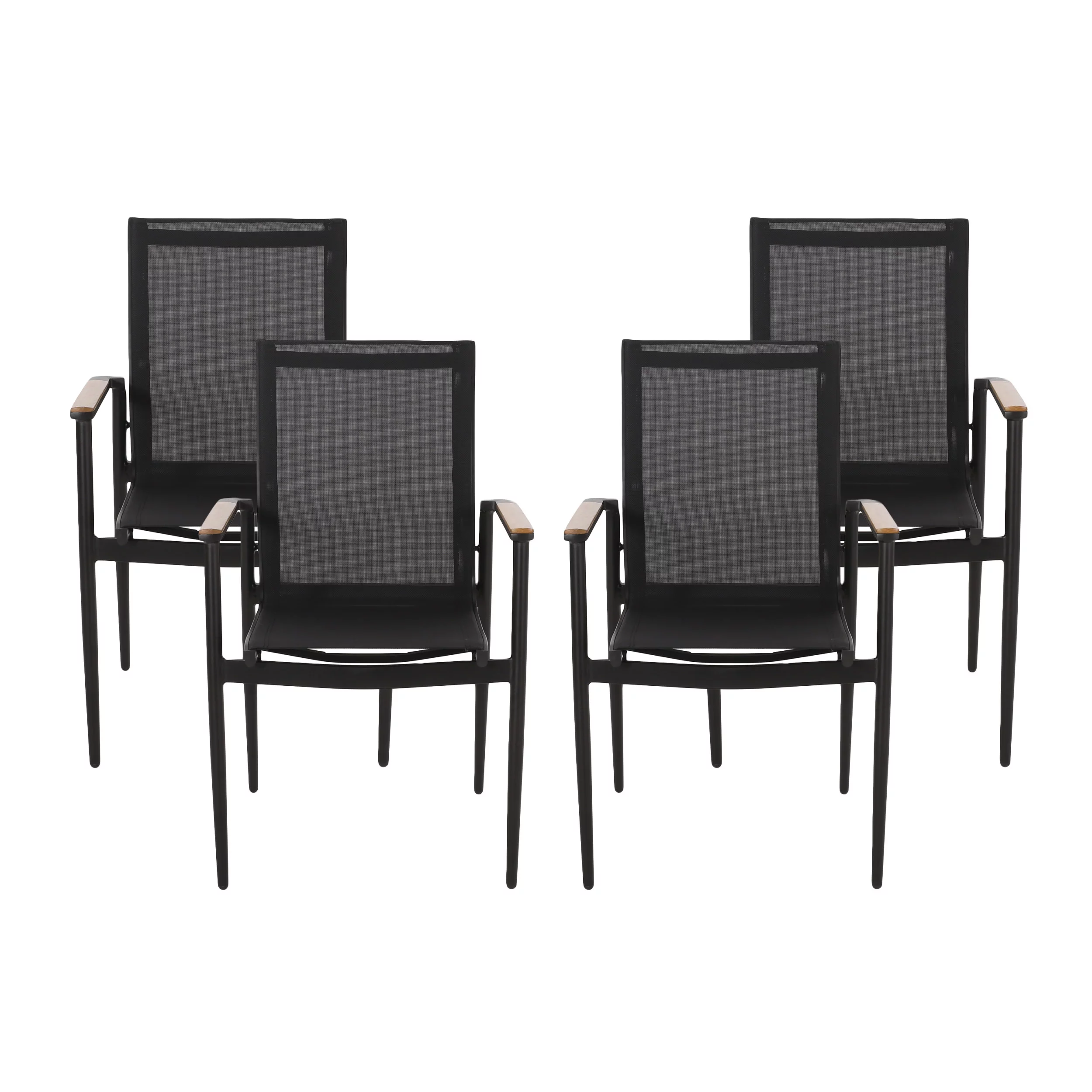 Benfield Mesh and Aluminum Outdoor Dining Chairs, Black and Natural, Set of 4