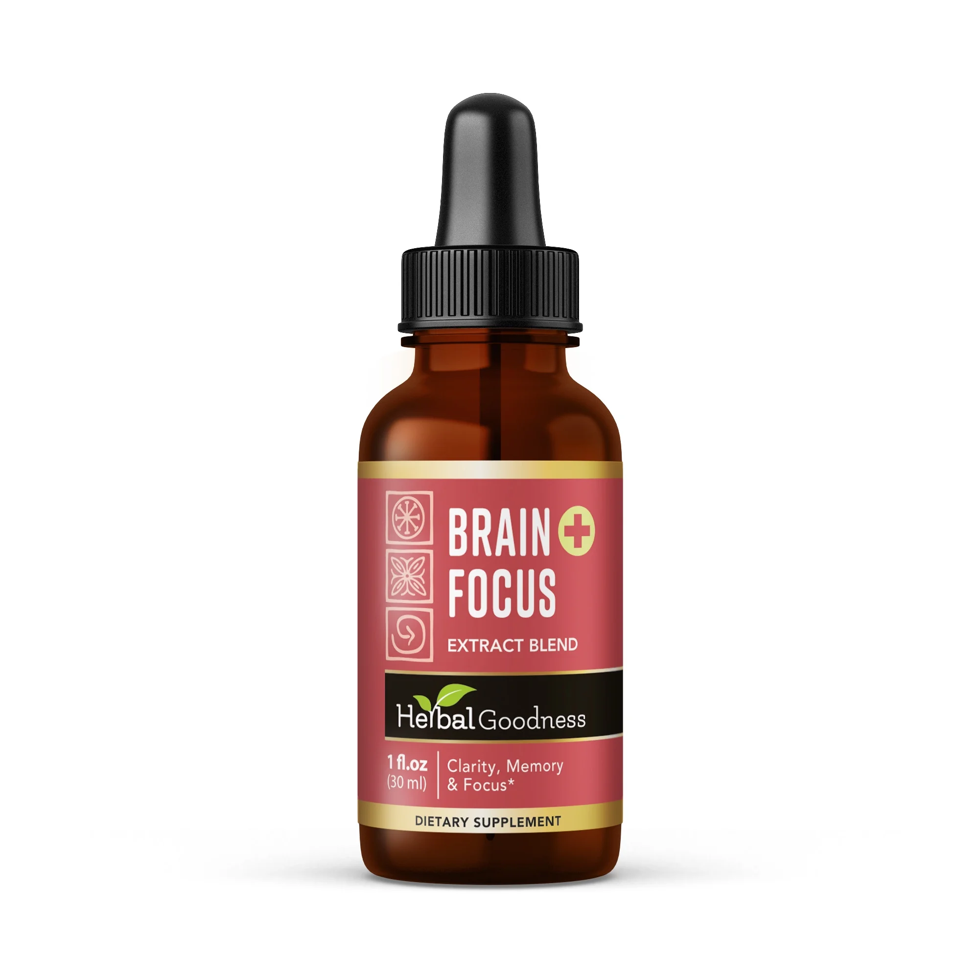 Brain & Focus - Nootropic Alpha Brain Health Supplement, Daily for Men & Women, Moringa, Ginseng  - 1oz - Herbal Goodness