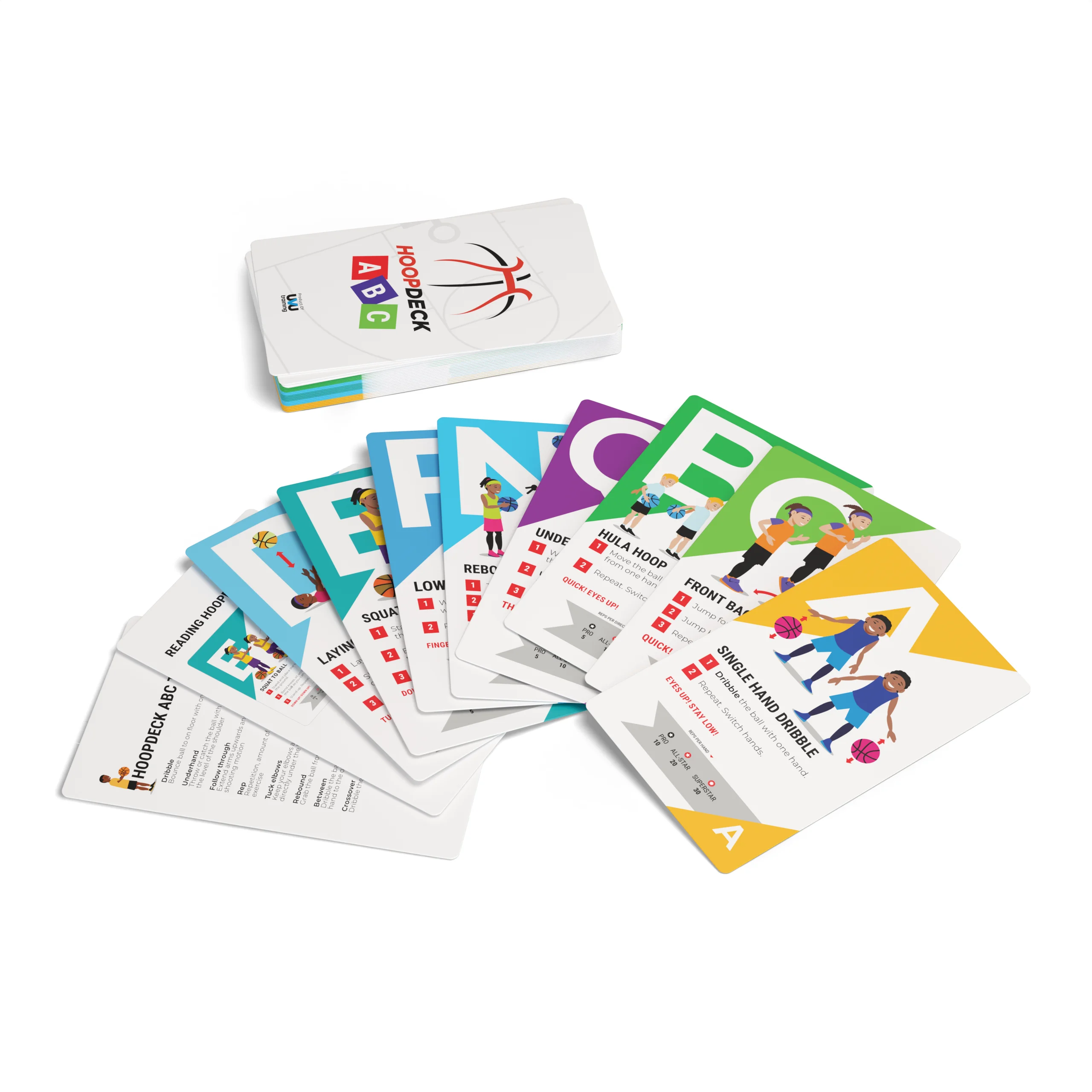 HoopDeck ABC Youth Basketball Training Program by UVU Training | Basketball Fundamentals, 26 at-Home, Self Training Cards, Improve Basic Basketball Skills, Ages 4+