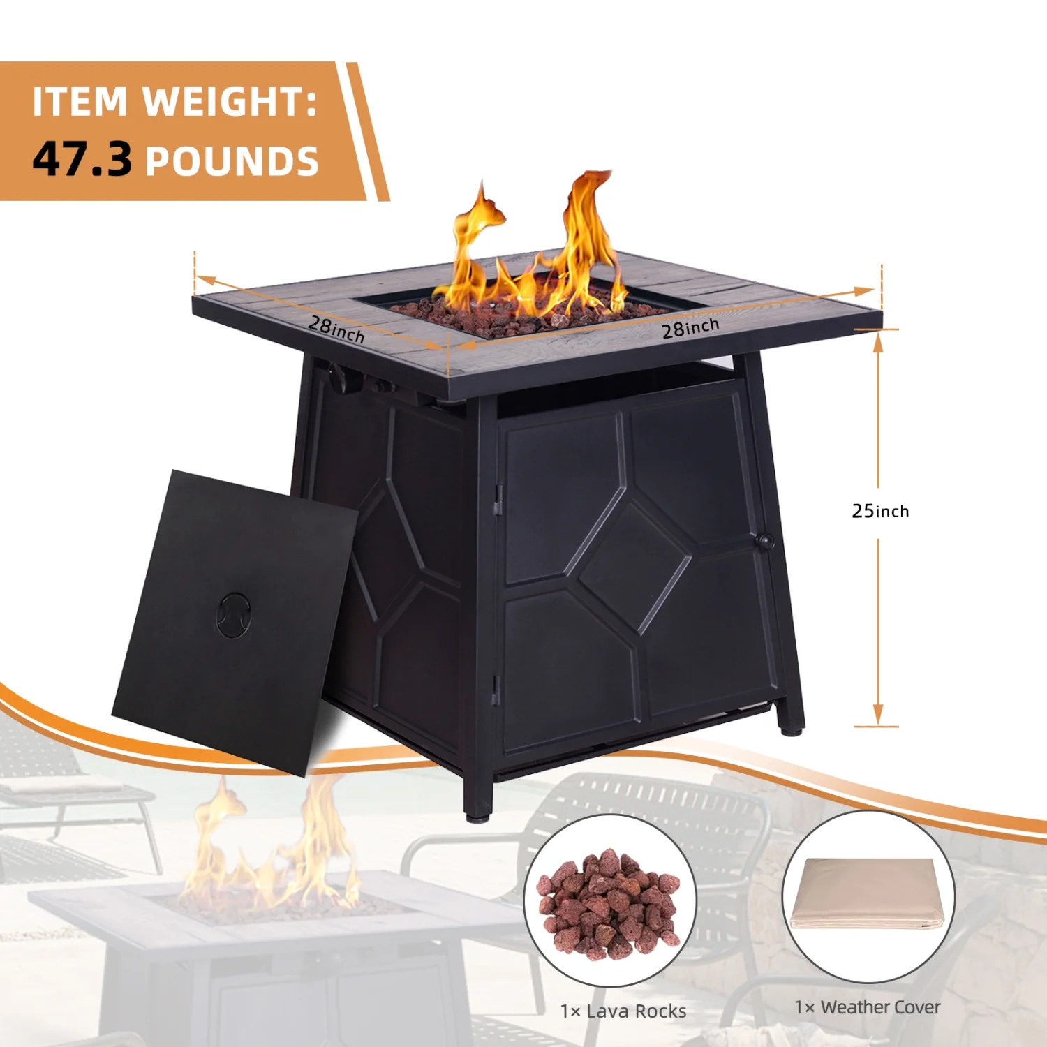 DremFaryoyo 40 000 BTU Steel Propane Gas Fire Pit  With Steel lid  Weather Cover