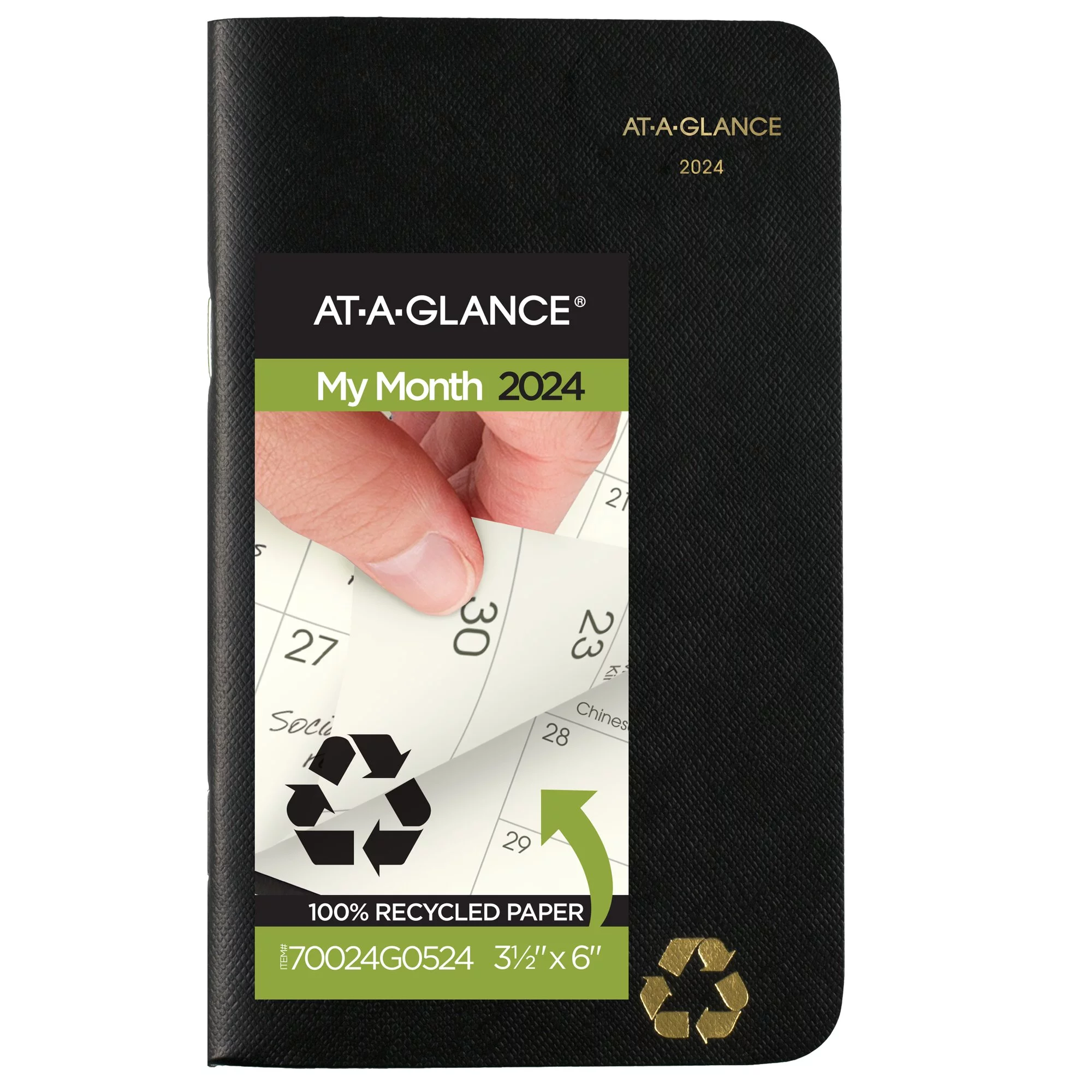 AT-A-GLANCE 2024-2025 Recycled Two Year Monthly Planner Black Pocket 3 12 x 6 -