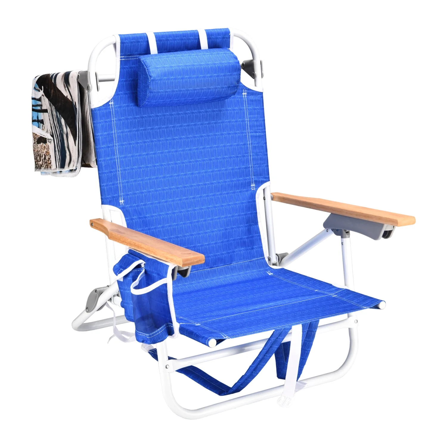 Comfortable Lightweight Folding Beach Chair with Adjustable 5 Position Back Rest and Portable Beach Towel Backpack - 1 Piece for Adults