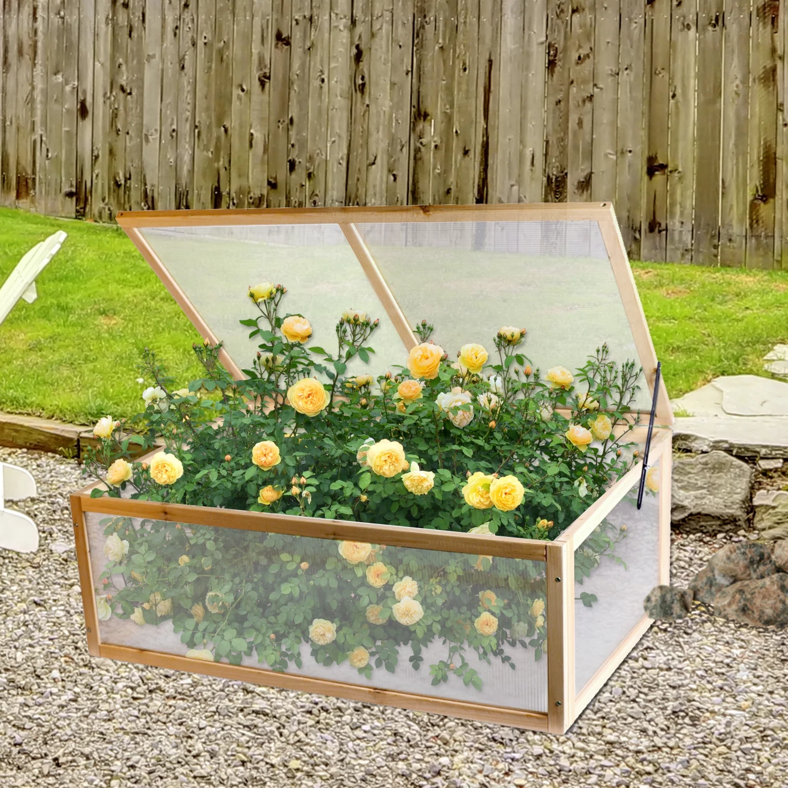 Greenhouse Vented Garden Plant Cover Wood Top Opening Door Cold Frame 39Lx25Wx15H