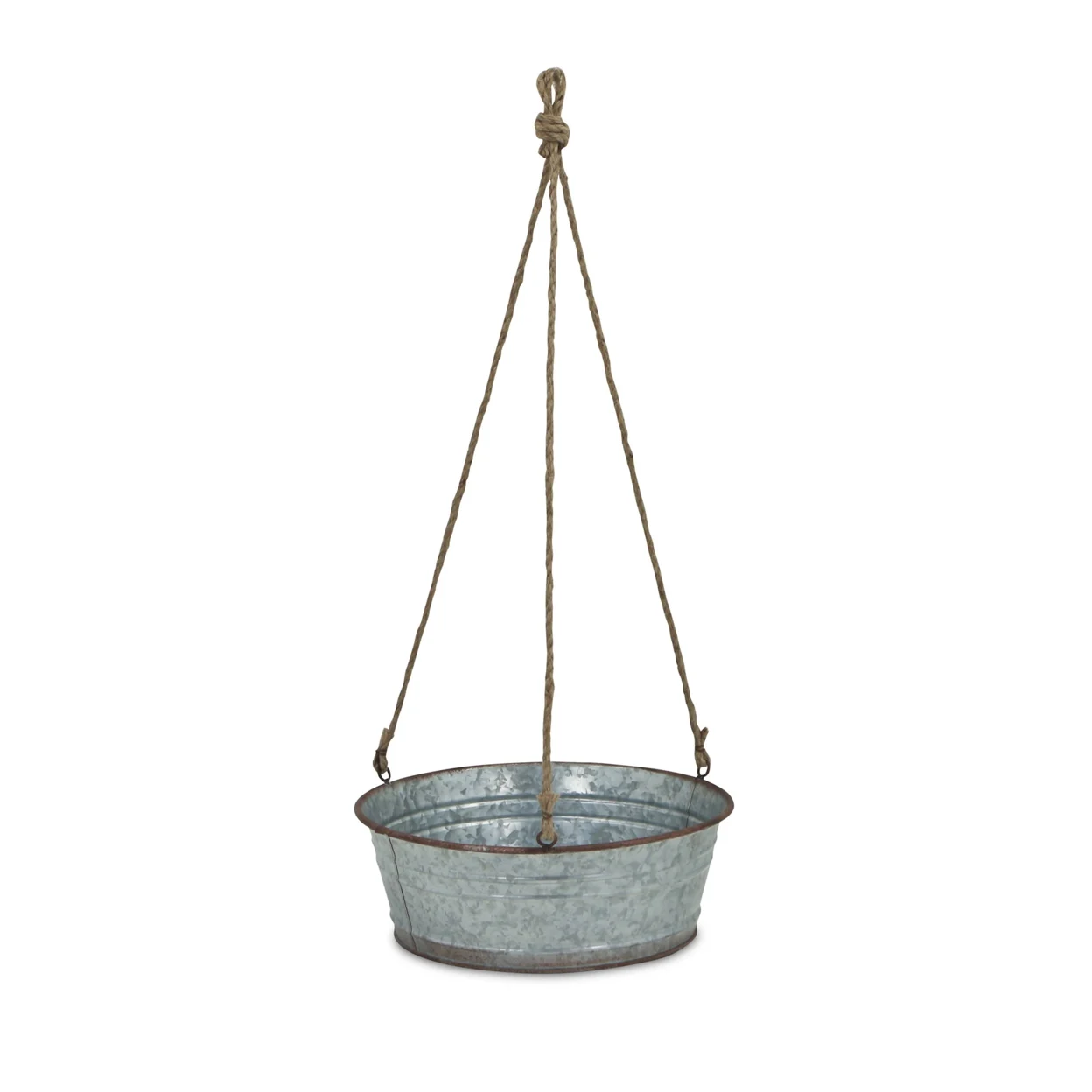 Cheungs Round Galvanized Metal Rope Hanging Metal Planter - Small