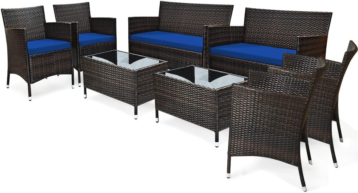 Dina 4 PCS Patio Rattan Conversation Set  Outdoor Wicker Furniture Set with Tempered Glass Coffee Table &Thick Cushion  Rattan Chair Wicker Set for Garden  Lawn  Poolside and Backyard