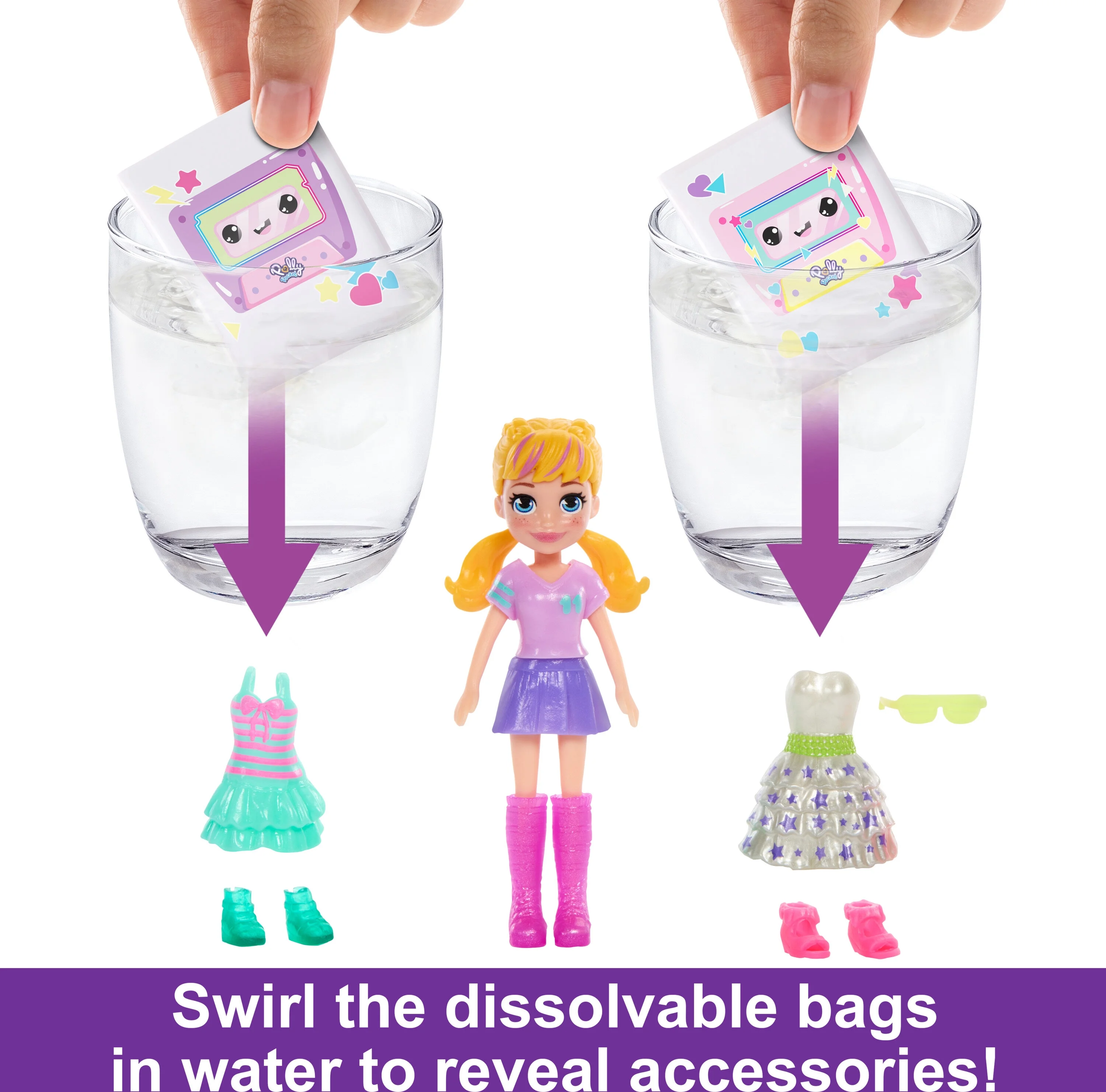 Polly Pocket Disco Dance Fashion Reveal Doll & Playset with Unboxing Surprises & Water Play