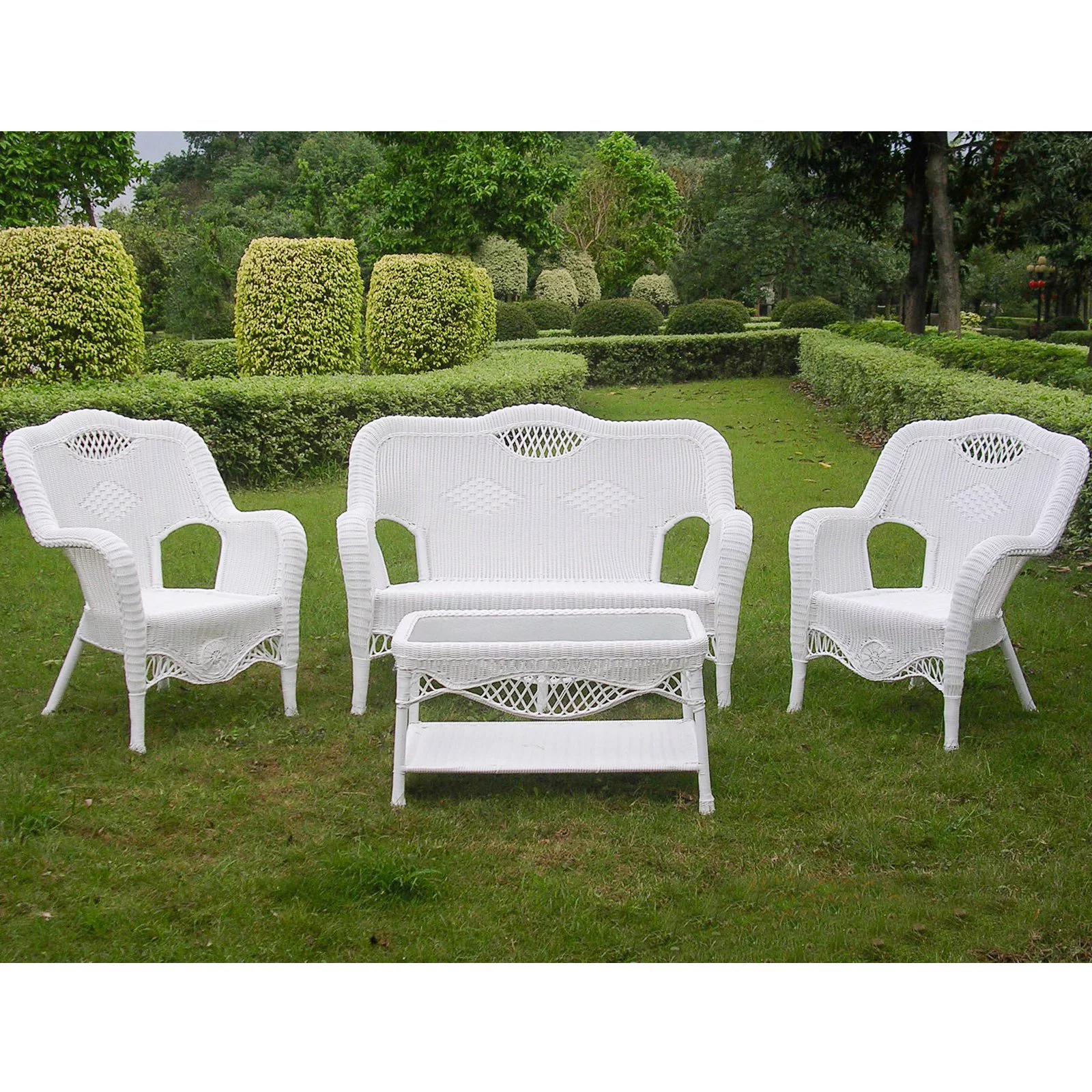 International Caravan San Tropez All-Weather Wicker Settee Set - Set of 4