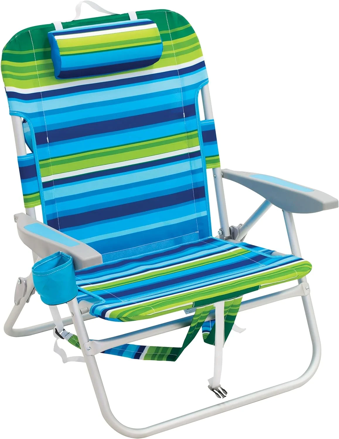 RIO beach Big Boy Folding 13 Inch High Seat Backpack Beach or Camping Chair, Aluminum, Green/Blue Stripe