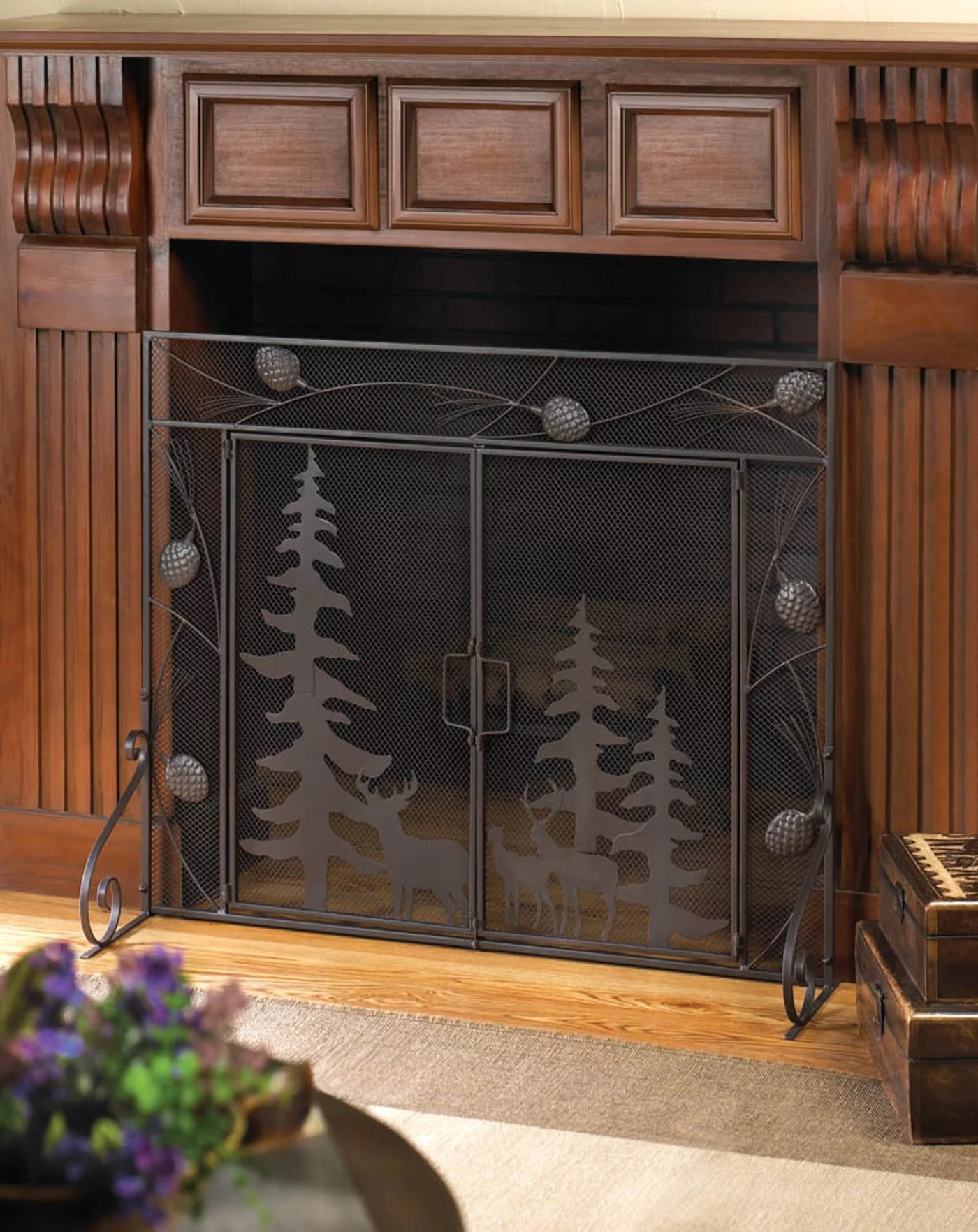 Zings & Thingz 57071351 Pine Forest Fireplace Screen, No Size, Black