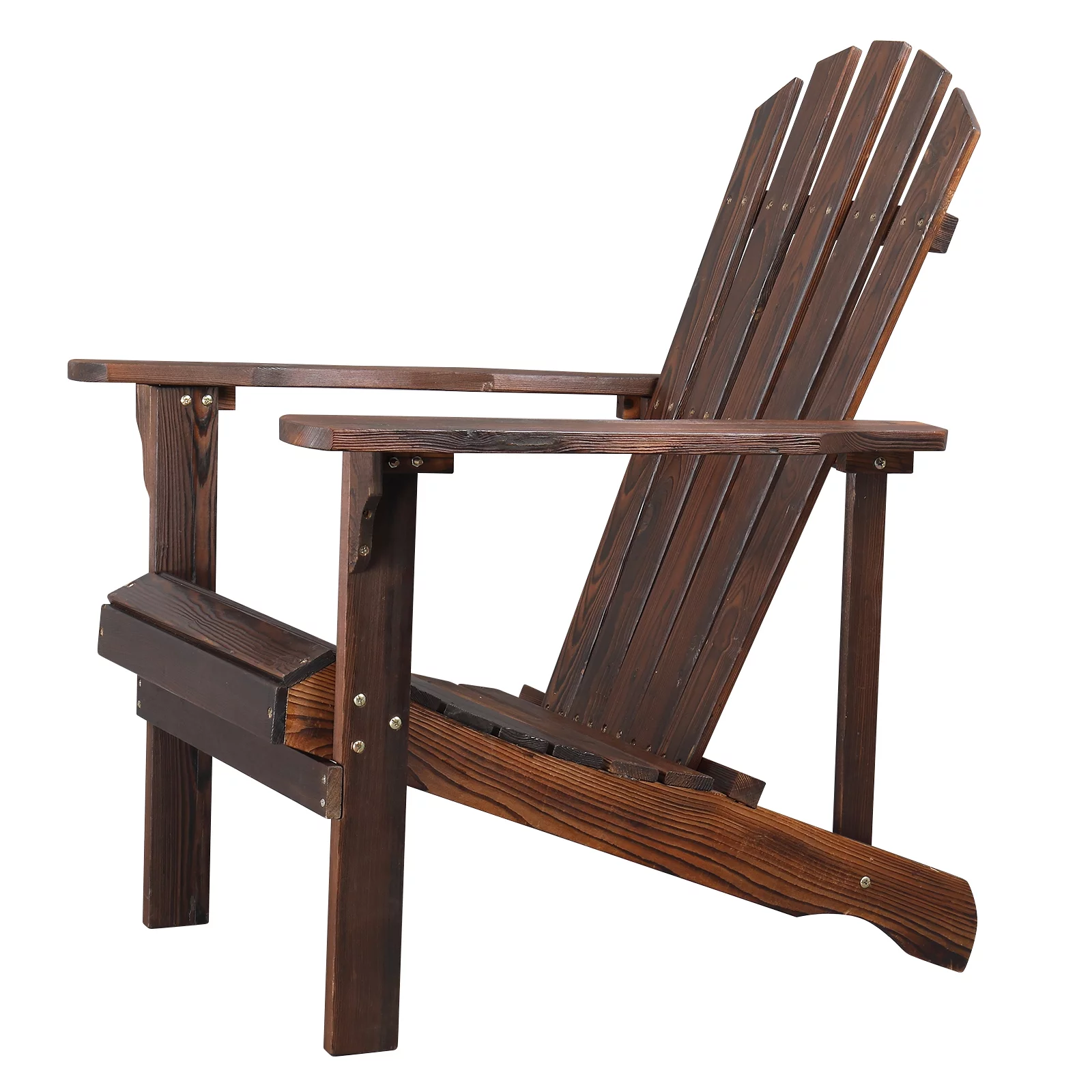 Outdoor Garden Wooden Single Chair with Footstool, Carbonized Color, 120*72*96cm, Comfortable Seating, Durable Wood Material, Perfect for Relaxing Outdoors