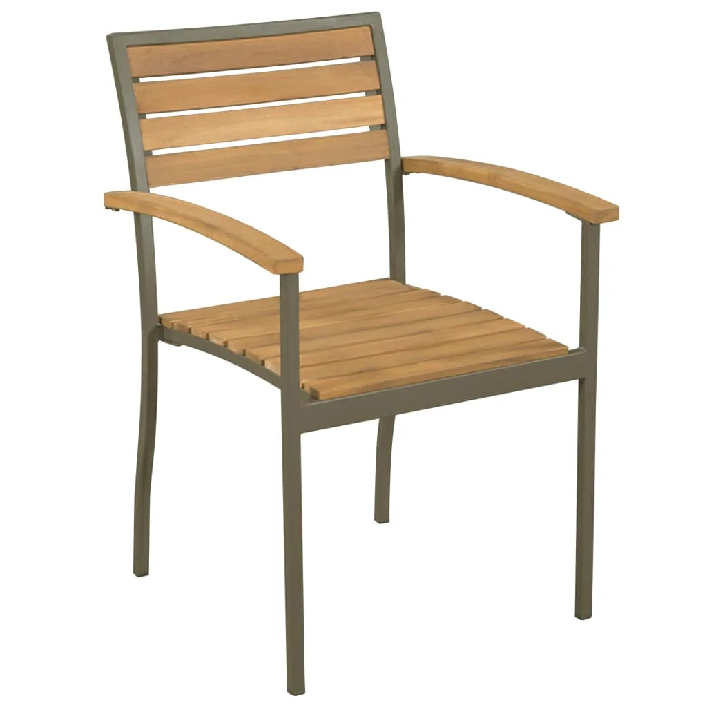 Anself 2 Piece Stackable Patio Chairs Acacia Wood and Steel  Dining Chair for Garden, Backyard, Poolside,  22 x 22 x 33 Inches (W x D x H)