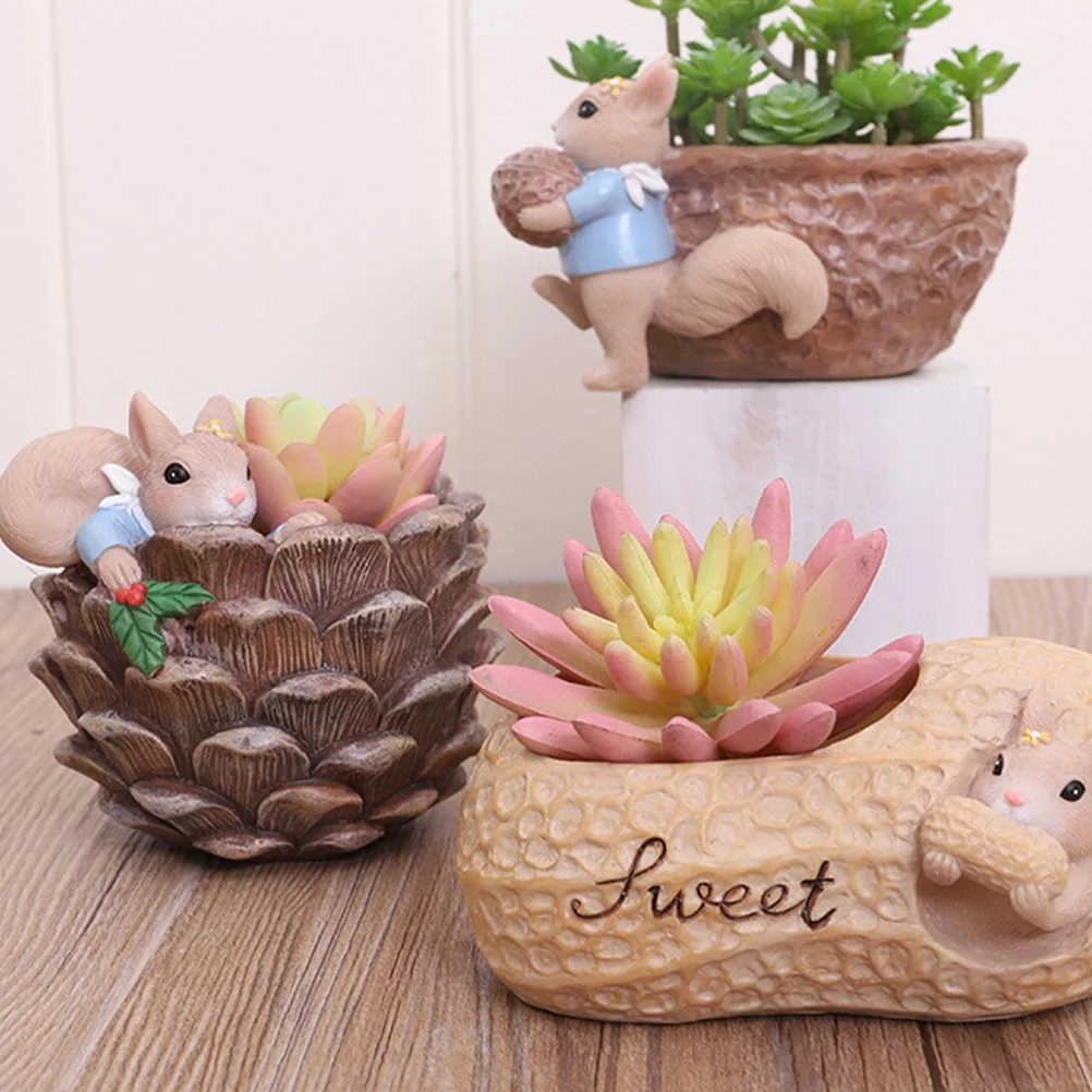 Guichaokj Squirrel Succulent Flower Pot Plant Pot Garden Resin Micro Landscape Flower Pot