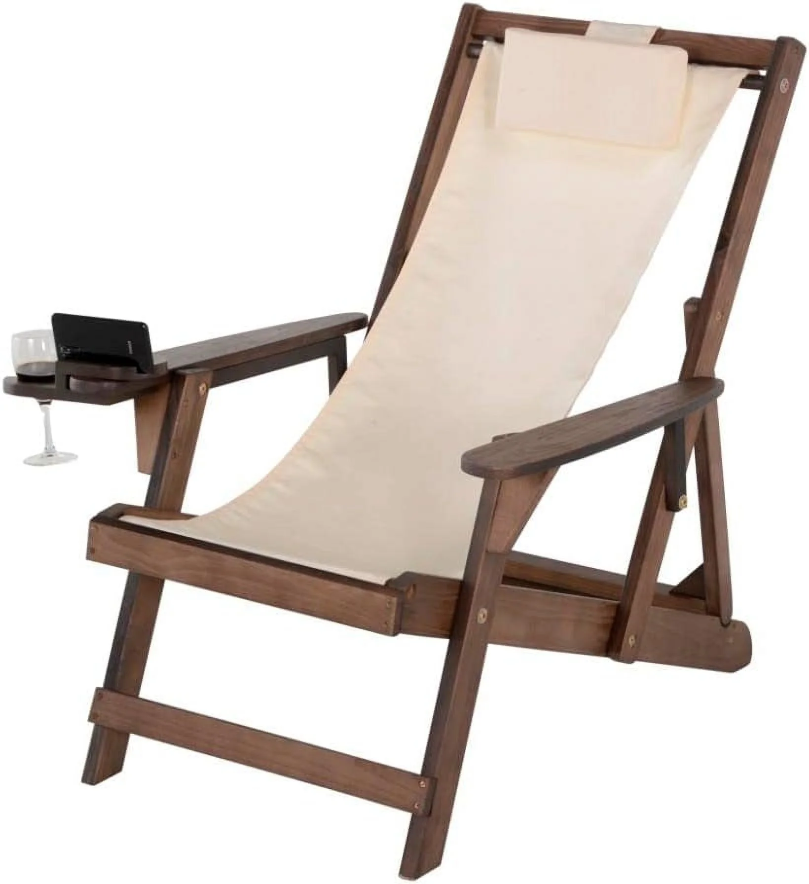 W Unlimited Romantic Wood And Canvas Sling Chair W/Cup & Wine Holder In Brown