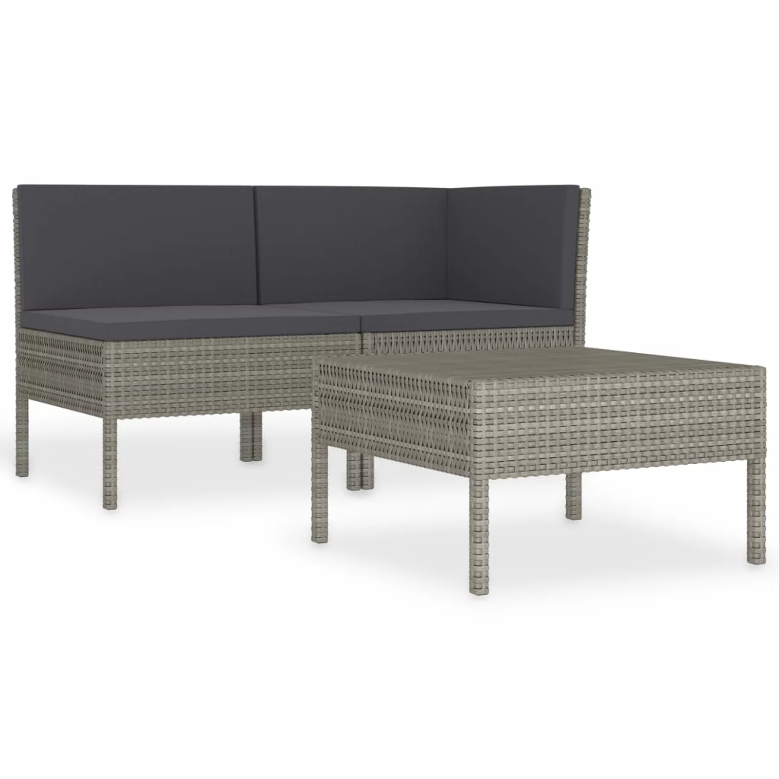 Carevas 3 Piece Patio Set with Cushions Poly Rattan Gray