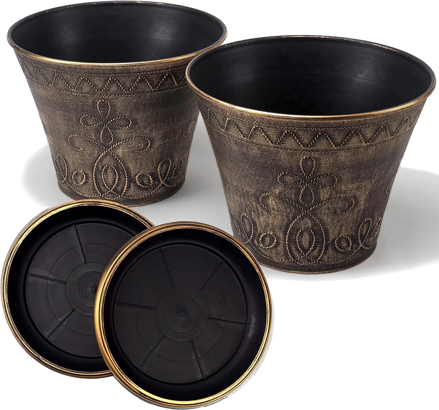 Large Fancy Decorative Planter (2 Pack) Rustic French Country Look Flower Nursery For Indoor, Outdoor, Garden, Patio, Office, Home Decor Use. Long Lasting, Reusable Light Weight (Gold-L)