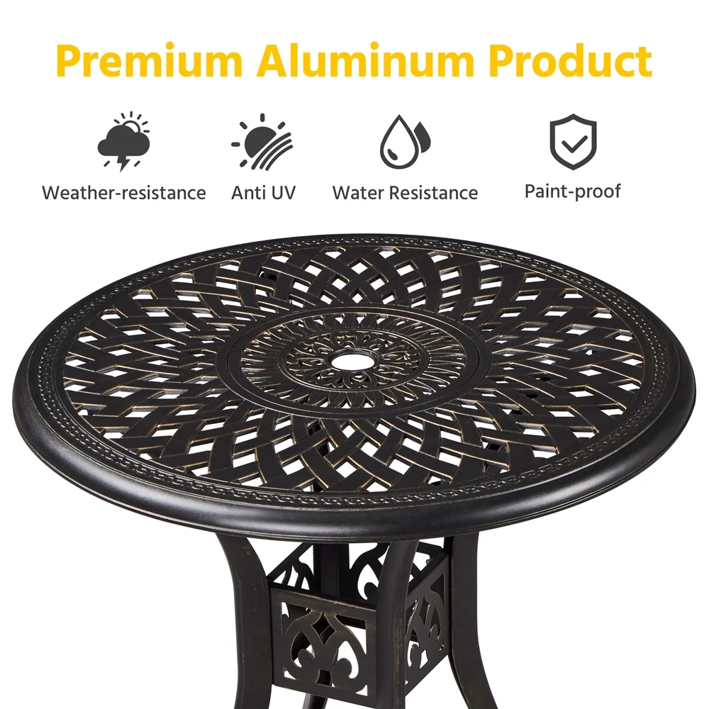 Yaheetech 31in Round Bistro Table with Umbrella Hole, Bronze