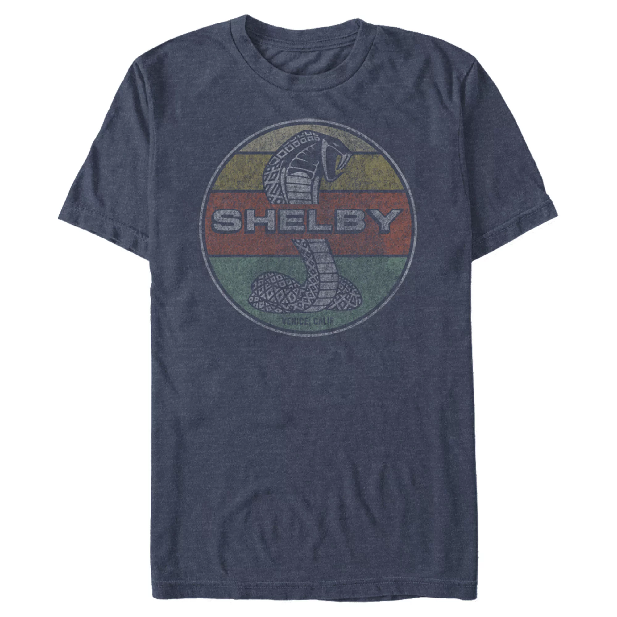 Men's Shelby Cobra Distressed Colorful Stripe Stamp  Graphic Tee Navy Blue Heather Large
