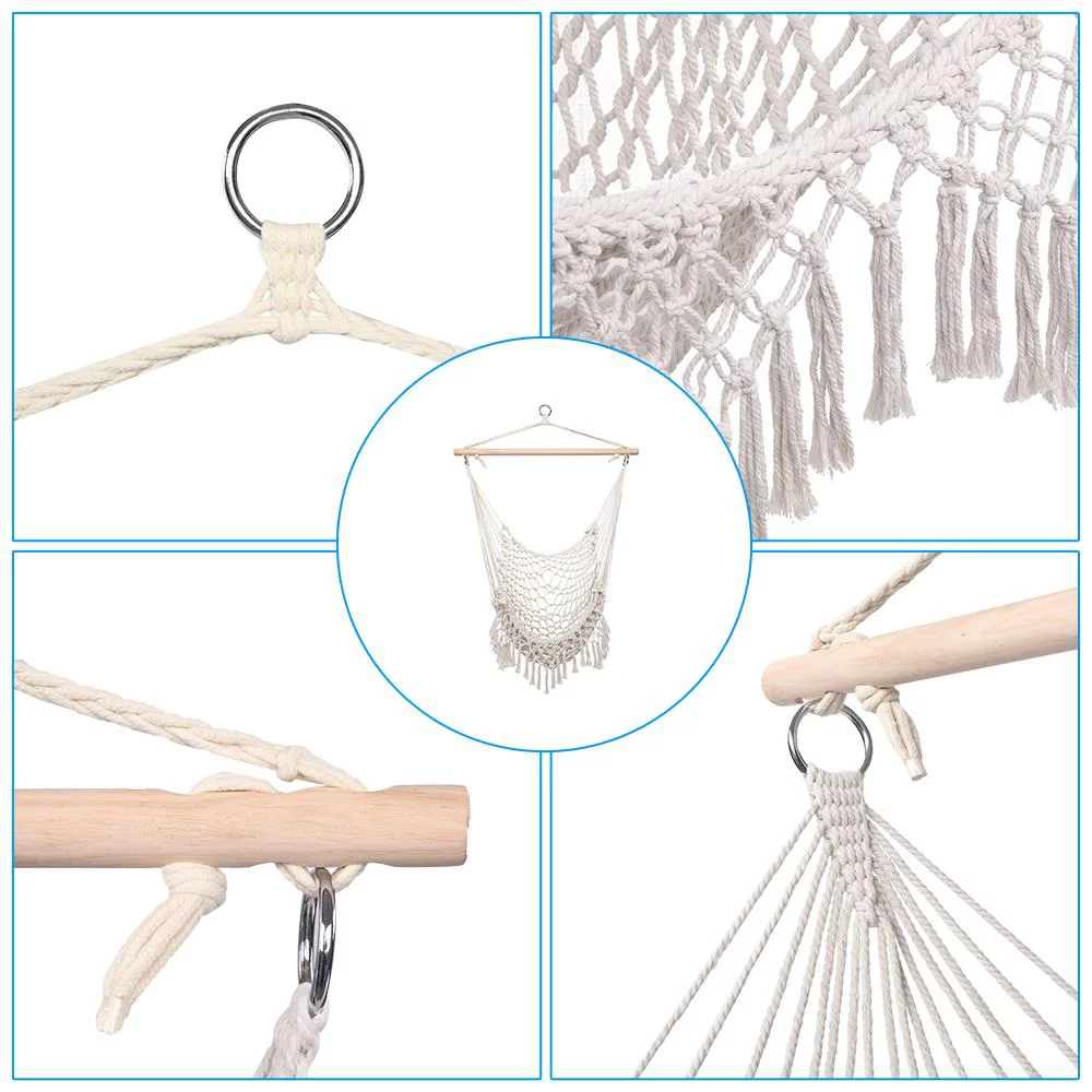 UBesGoo Cotton Rope Hammock Chair Sling With Tassel Beige