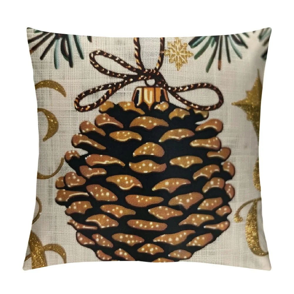 Ollo0ord  Flax Throw Pillow Cover Christmas Ball BUON Natale Italian Lettering Spruce Tree Branches   Pillowcase Home Decor Square   Pillow Case Cushion Cover White