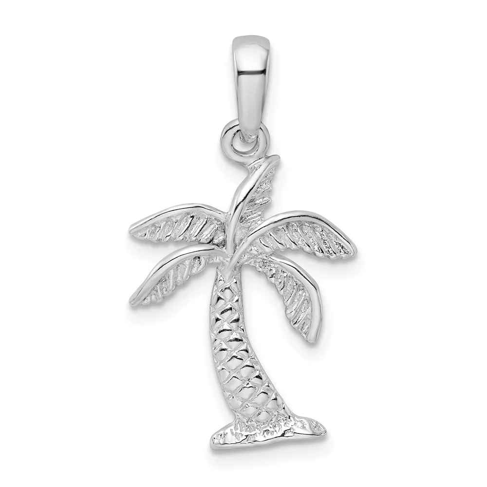 Auriga 925 Sterling Silver Rhod-Plated Palm Tree with Textured Trunk Pendant for Women (L-27.8mm)
