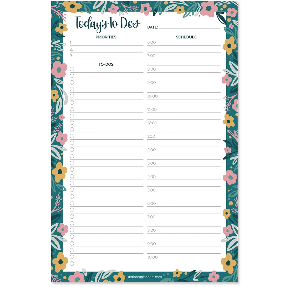 bloom daily planners Daily Timed To-Do Pad, Garden Blooms, 6