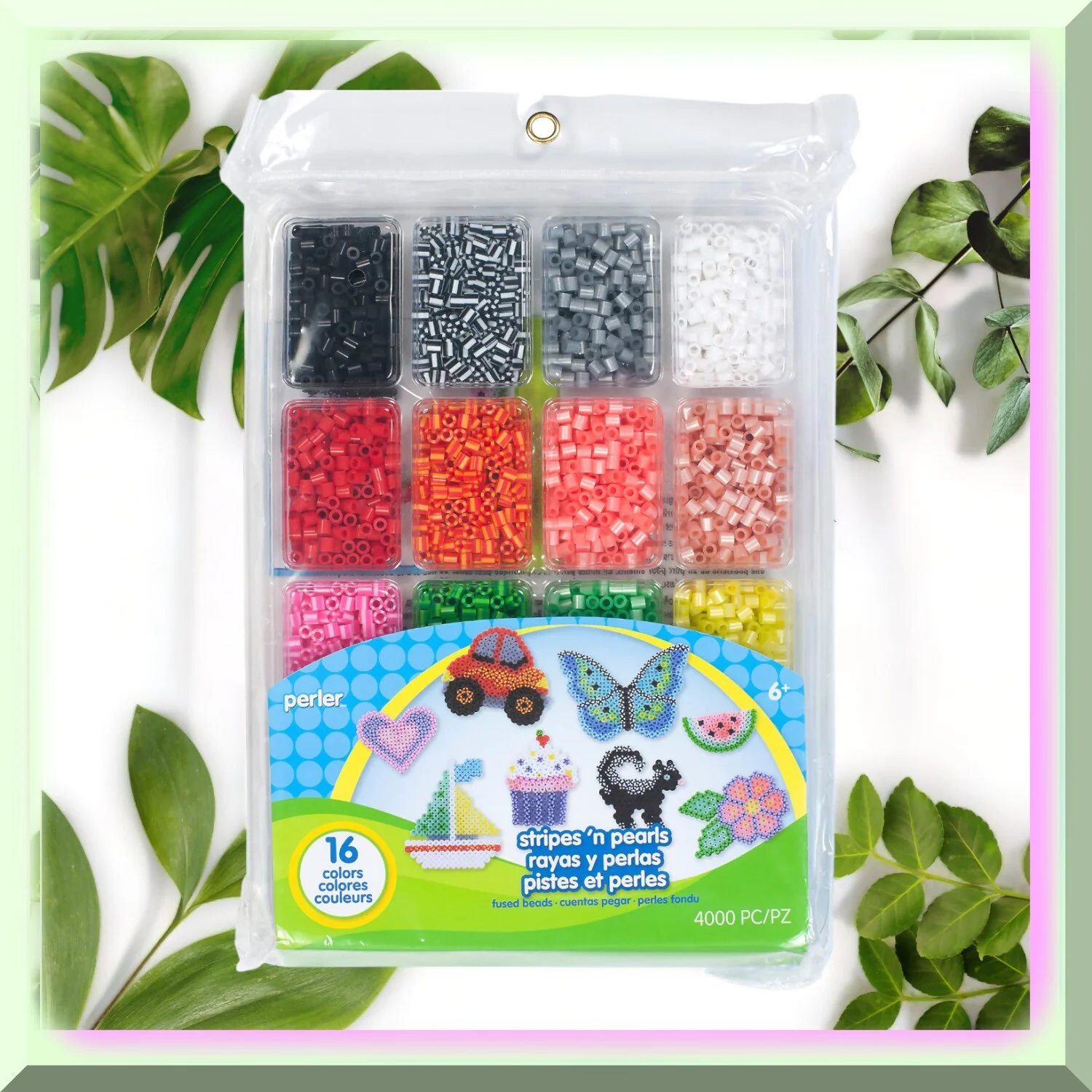 Sparkle & Shine Assorted Fuse Beads Tray - 4000 pcs - Creative Kids Craft Kit with Beads, Stripes, and Pearls