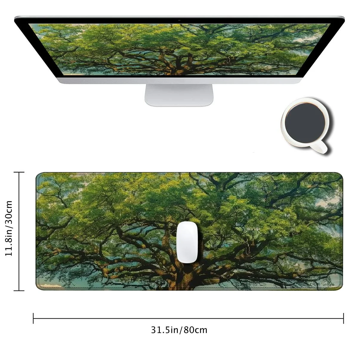 Computer Mouse Pad, The Massive Old Angel Oak Tree in South Carolina Growth Essence, Rectangle Non-Slip Rubber Mousepad Large, Gaming Size, Lime Green Brown