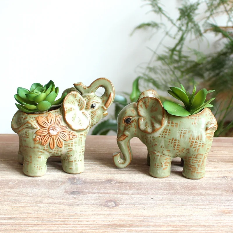 Ceramic Kiln Glazed Succulent Flower Pot - Lucky Elephant Design