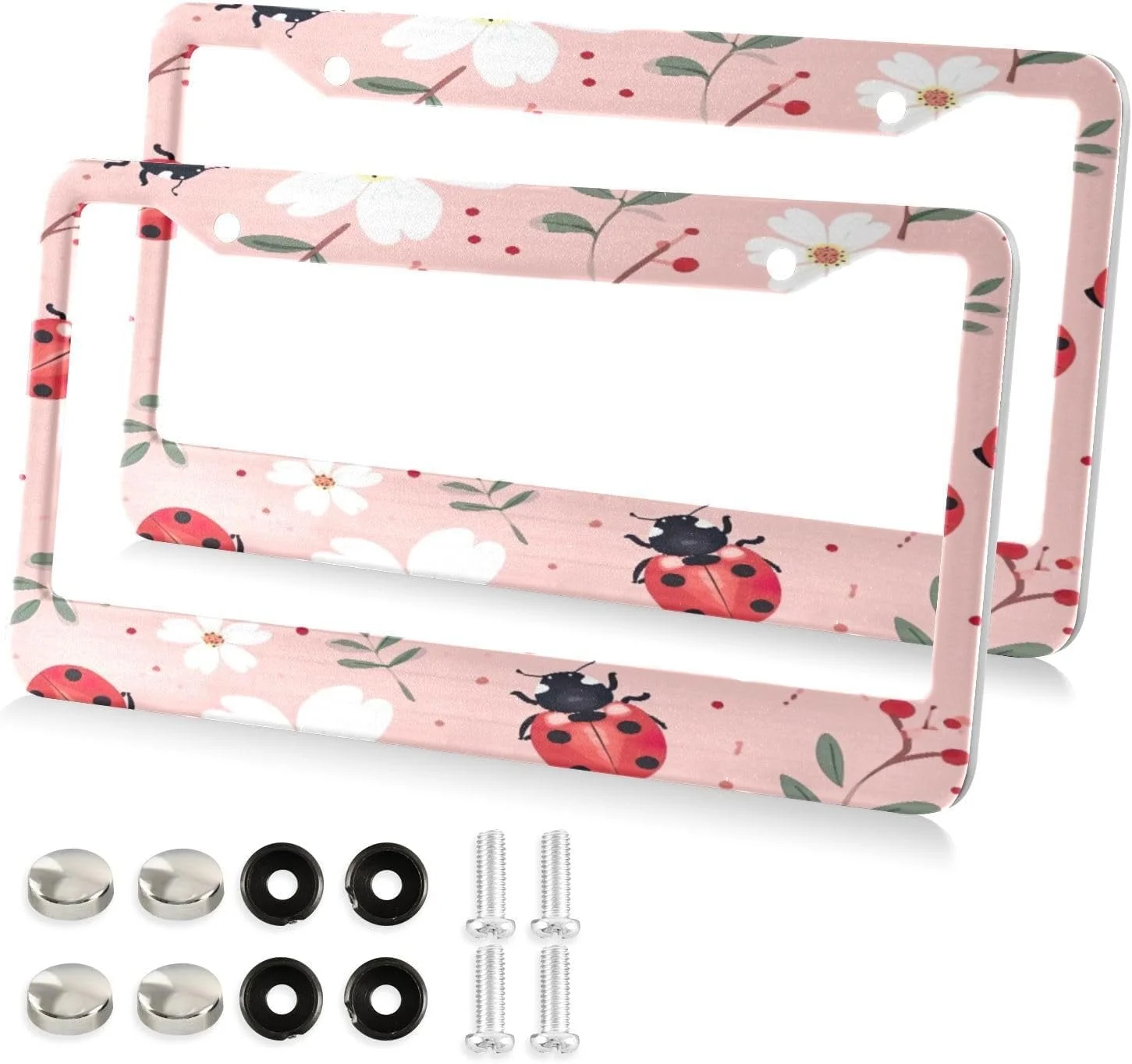 Coolnut red Beetle Ladybug License Plate Frames 2 Packs,License Plate Covers,Universal Aluminum Tag Frame for Front and Rear Car Tags337 Home Decor