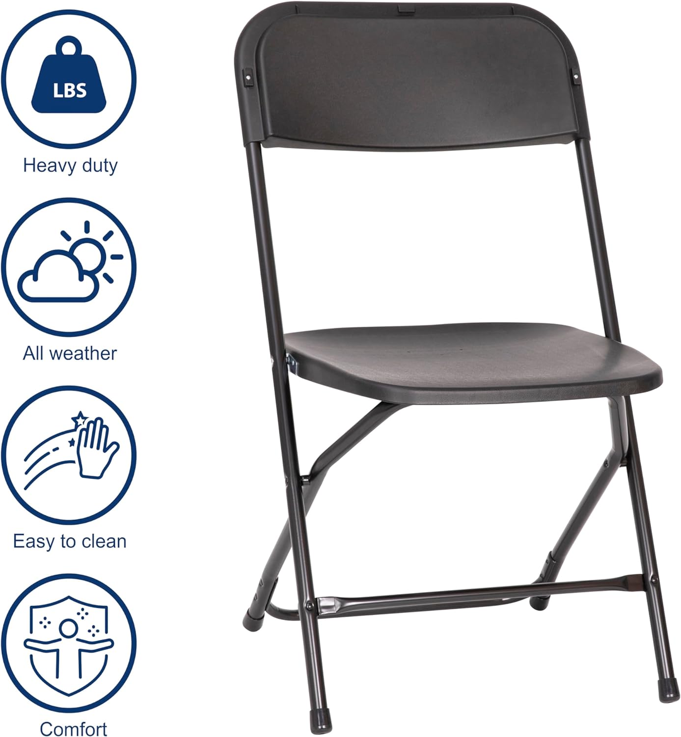 MINGFENG Hercules Series Big & Tall Stackable Plastic Folding Chairs, Extra Wide Commercial Event Seats, Set of 4, Black