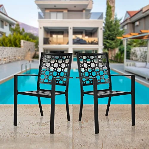 MEOOEM Patio Dining Chairs 2PCS Outdoor Metal Stackable Arm Chairs, Backyard Garden Chair, Black