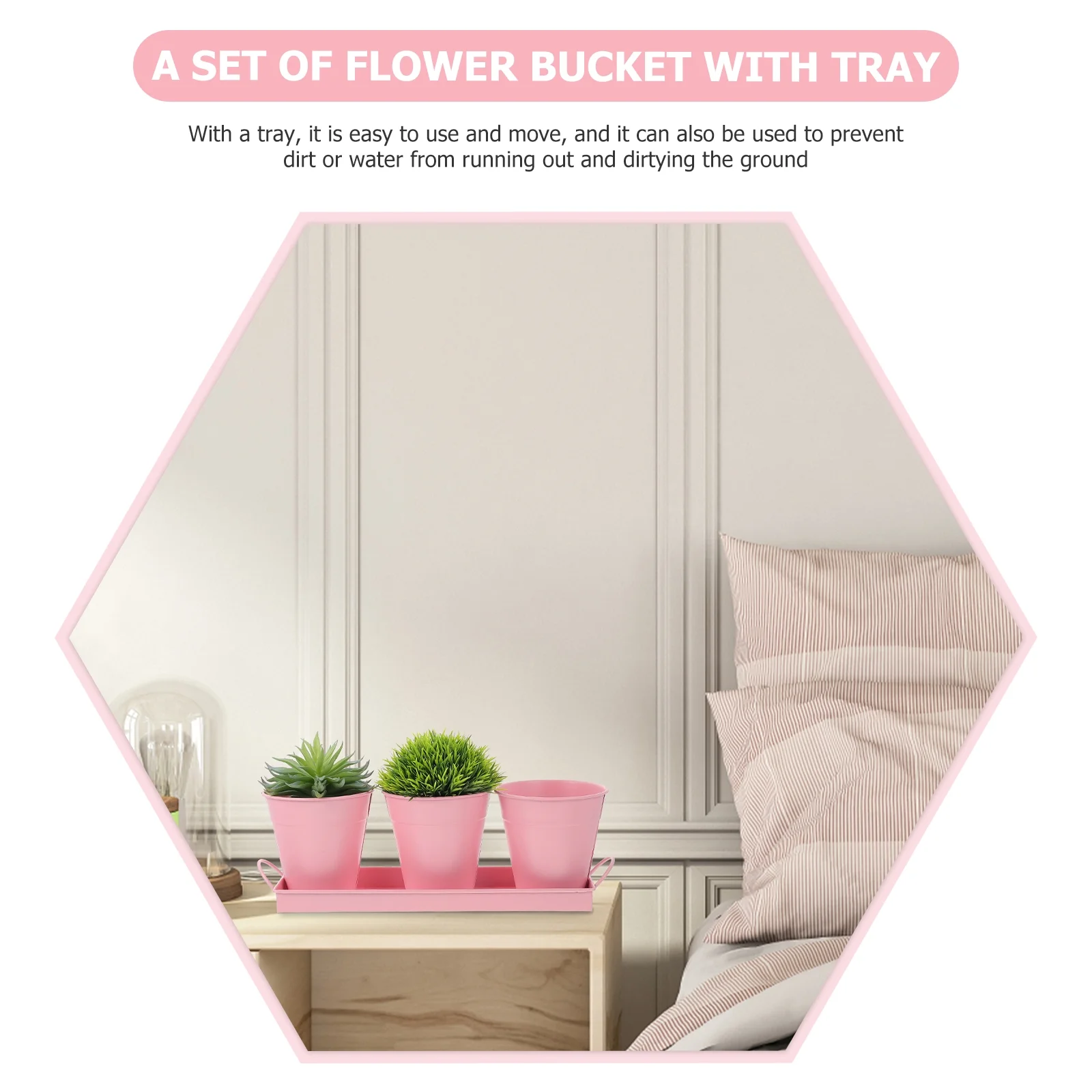 Tin Bucket Flower Pot with Tray Succulents French Planter Iron Gardening Bonsai Container