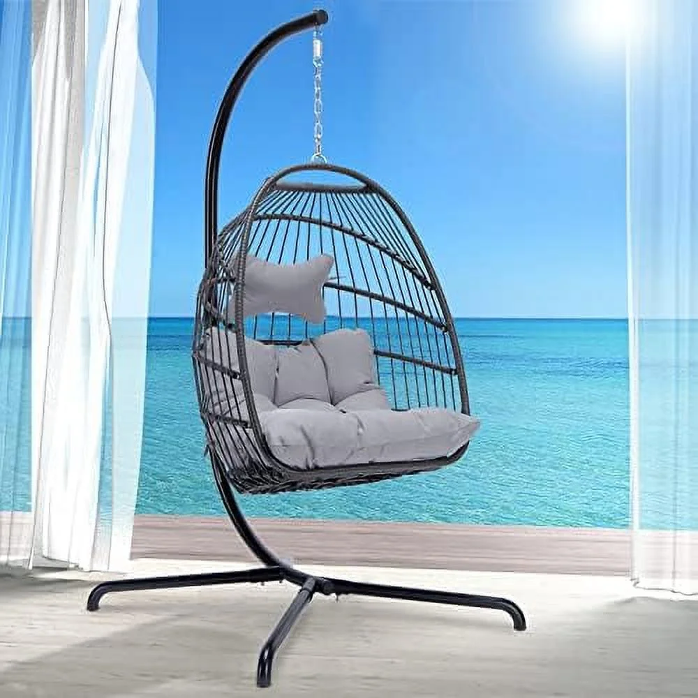 LNSETGC Egg Chair Outdoor Indoor with Cushion Swing Chairs for Outside Bedroom Patio Porch Garden Rattan Wicker Hanging Egg Chair Basket Chair 350 lbs Capacity (Sky Blue)