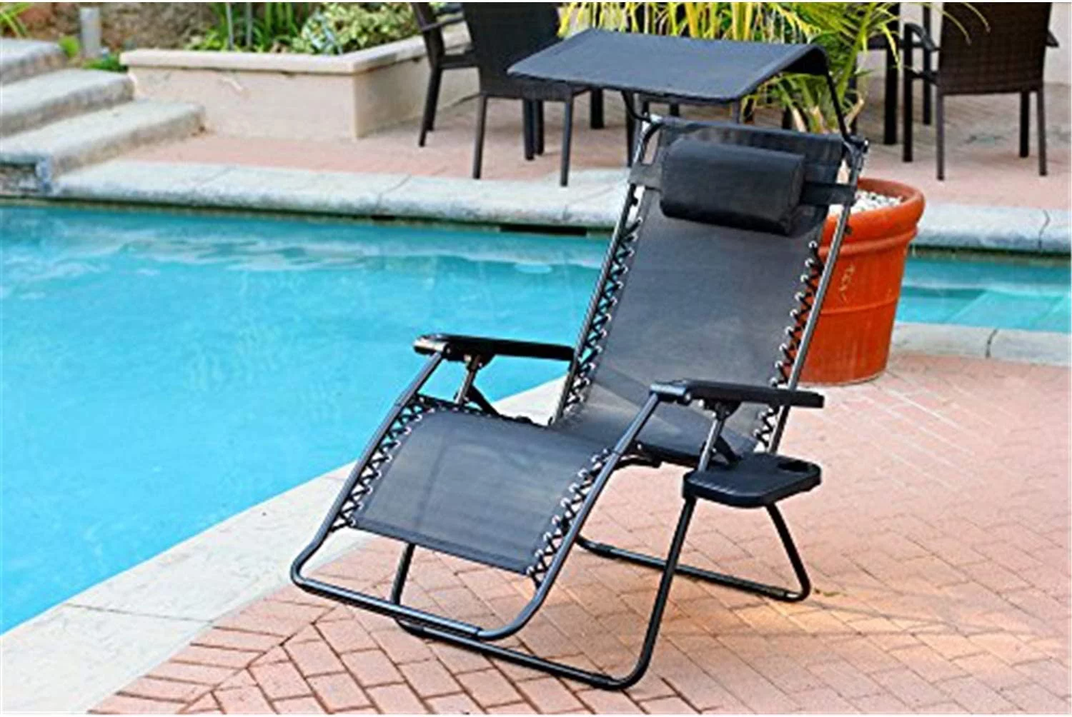 Oversized Chair With Sunshade And Drink Tray - Black