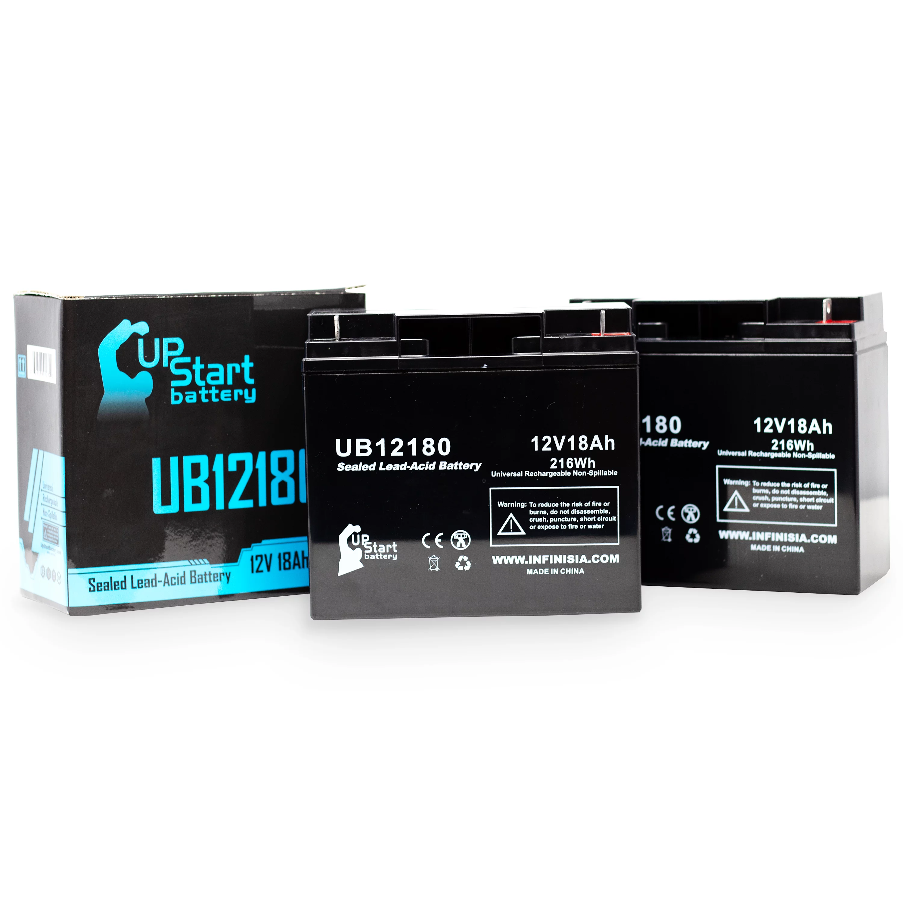 2x Pack - Compatible Hitachi HP1512P Battery - Replacement UB12180 Universal Sealed Lead Acid Battery (12V, 18Ah, 18000mAh, T4 Terminal, AGM, SLA)