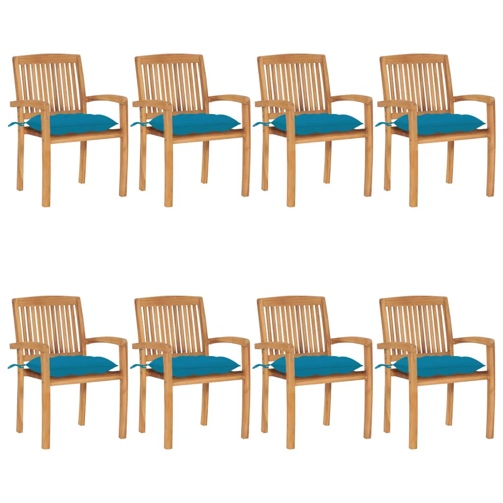 Irfora Stacking Patio Chairs with Cushions 8 pcs Solid Teak Wood