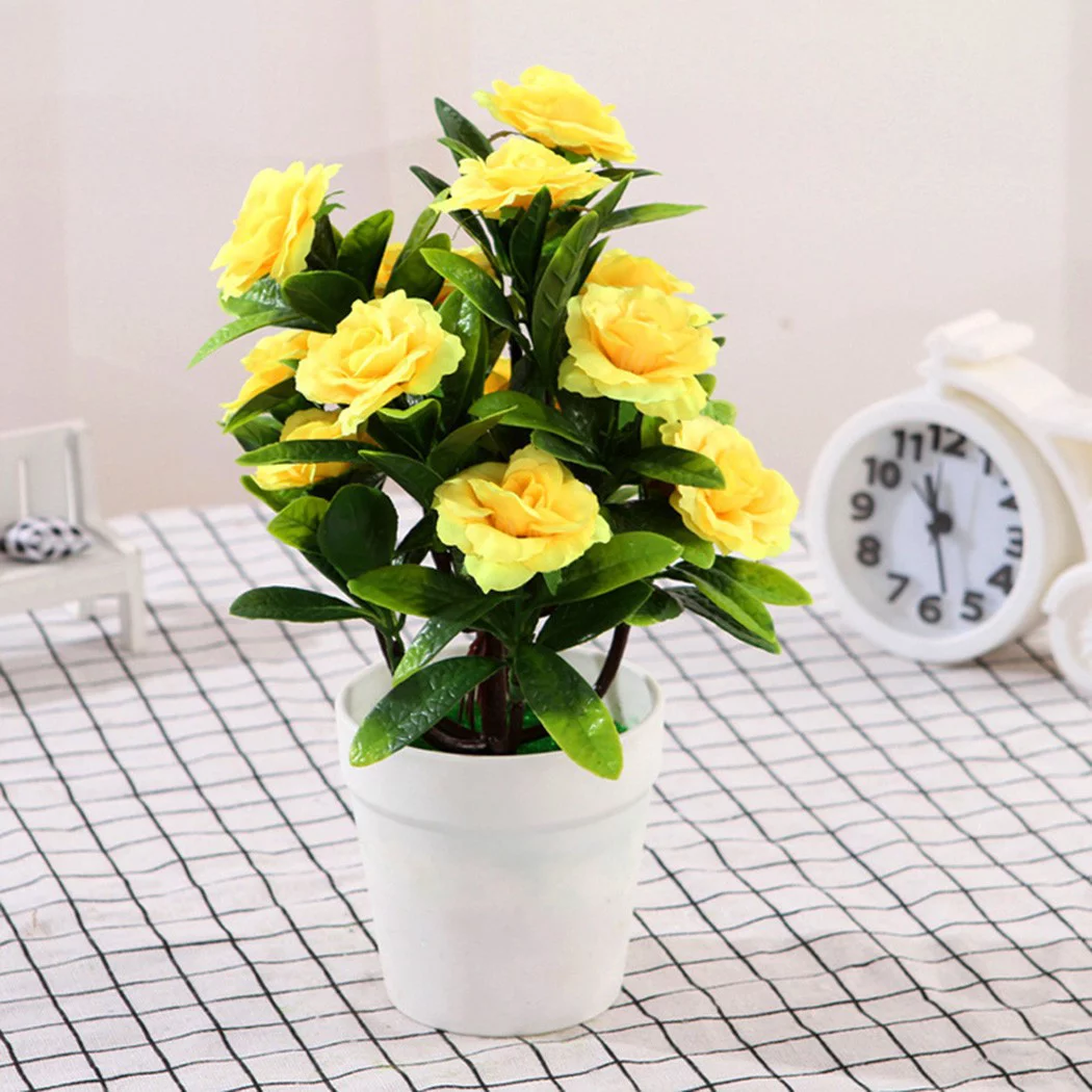 Artificial Fake Rose Flowers Plants In Pot Outdoor Garden office Home Decor