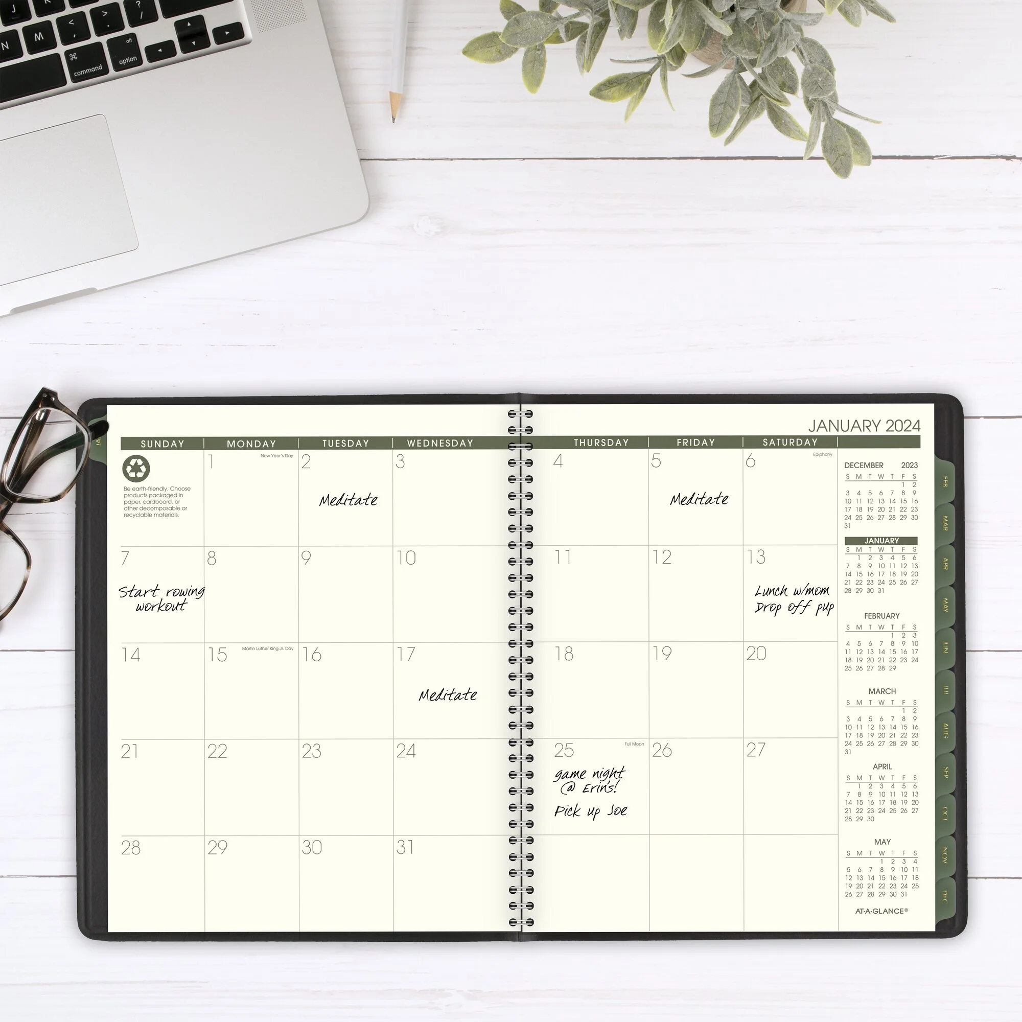 AT-A-GLANCE Recycled 2024 Weekly Monthly Appointment Book Planner Black Medium 7