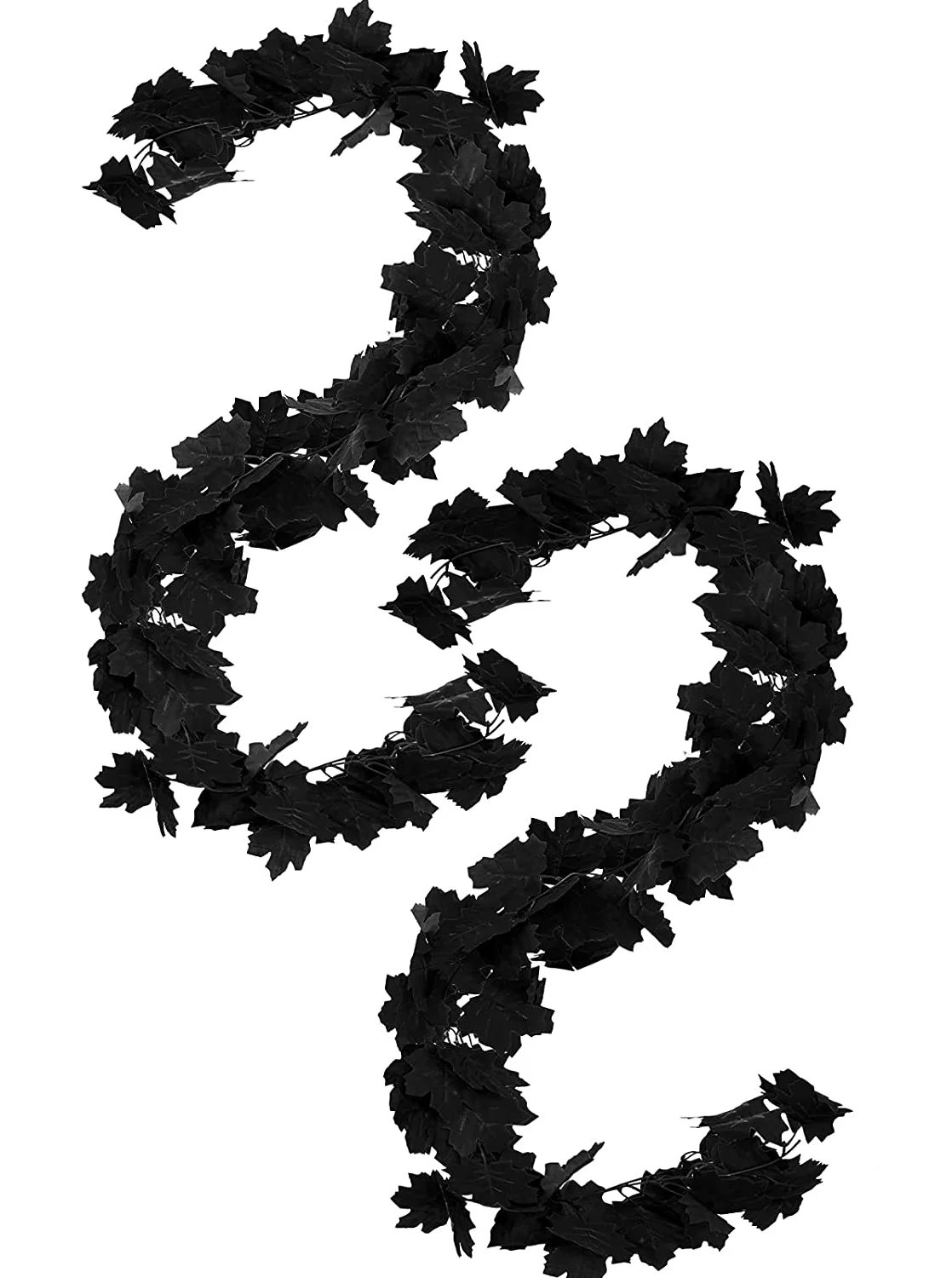 2pcs 5.9 Ft Black Fall Maple Leaf Garland Hanging Autumn Maple Leaves Vine Artificial Autumn Garland for Fireplace, Mantle, Front Door, Thanksgiving, Wall, Home Décor