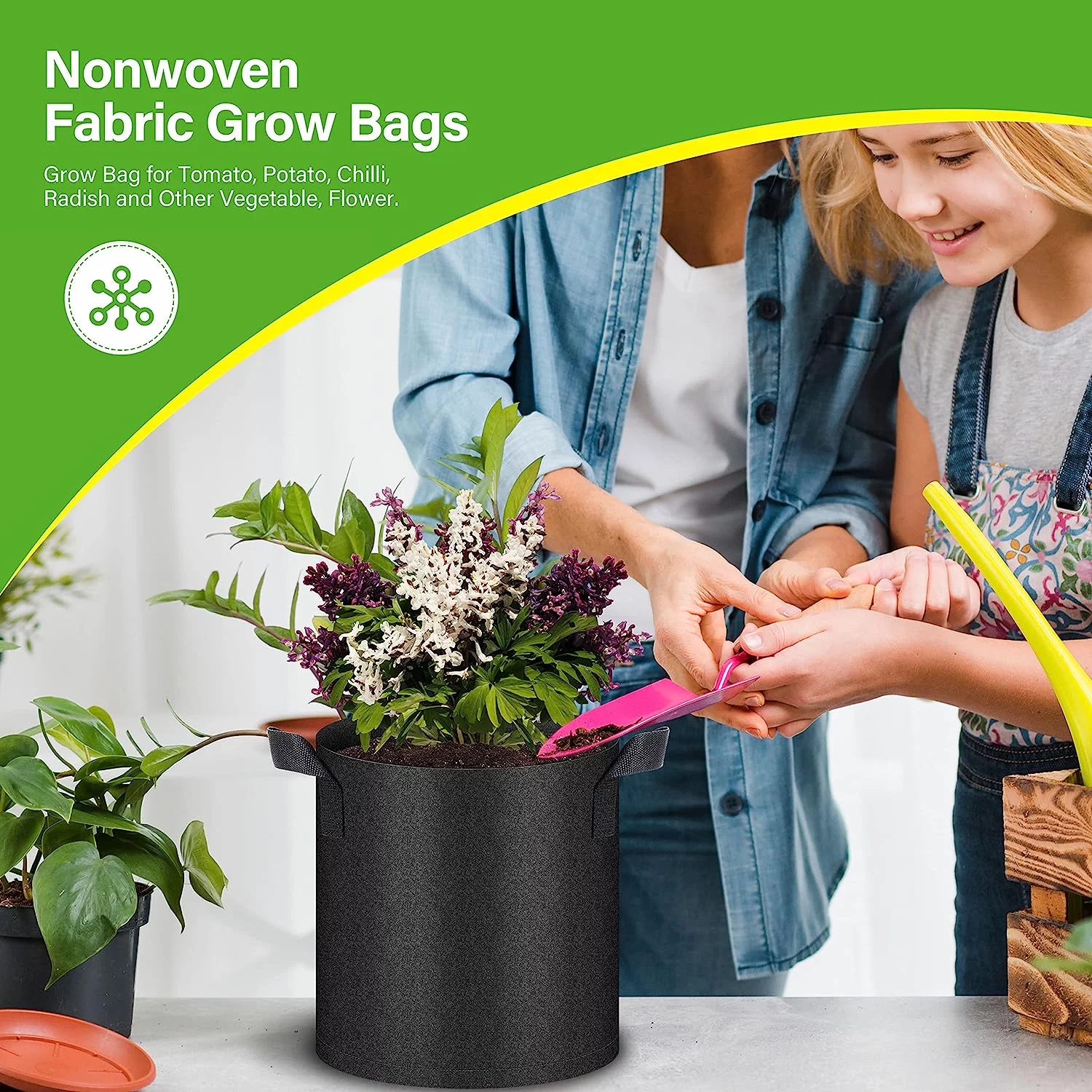 HealSmart 6-Pack 2 Gallon Nonwoven Grow Bags Plant Fabric Pots -Black