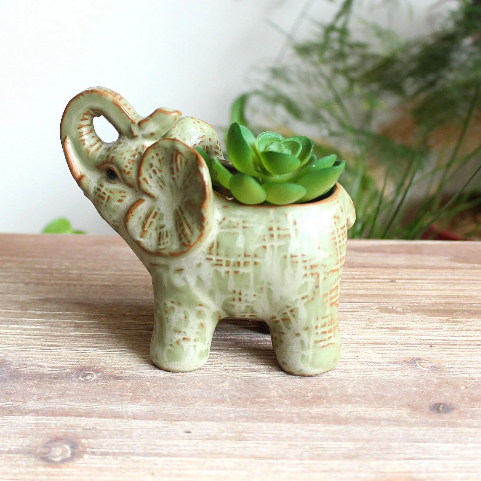 Ceramic Kiln Glazed Succulent Flower Pot - Lucky Elephant Design