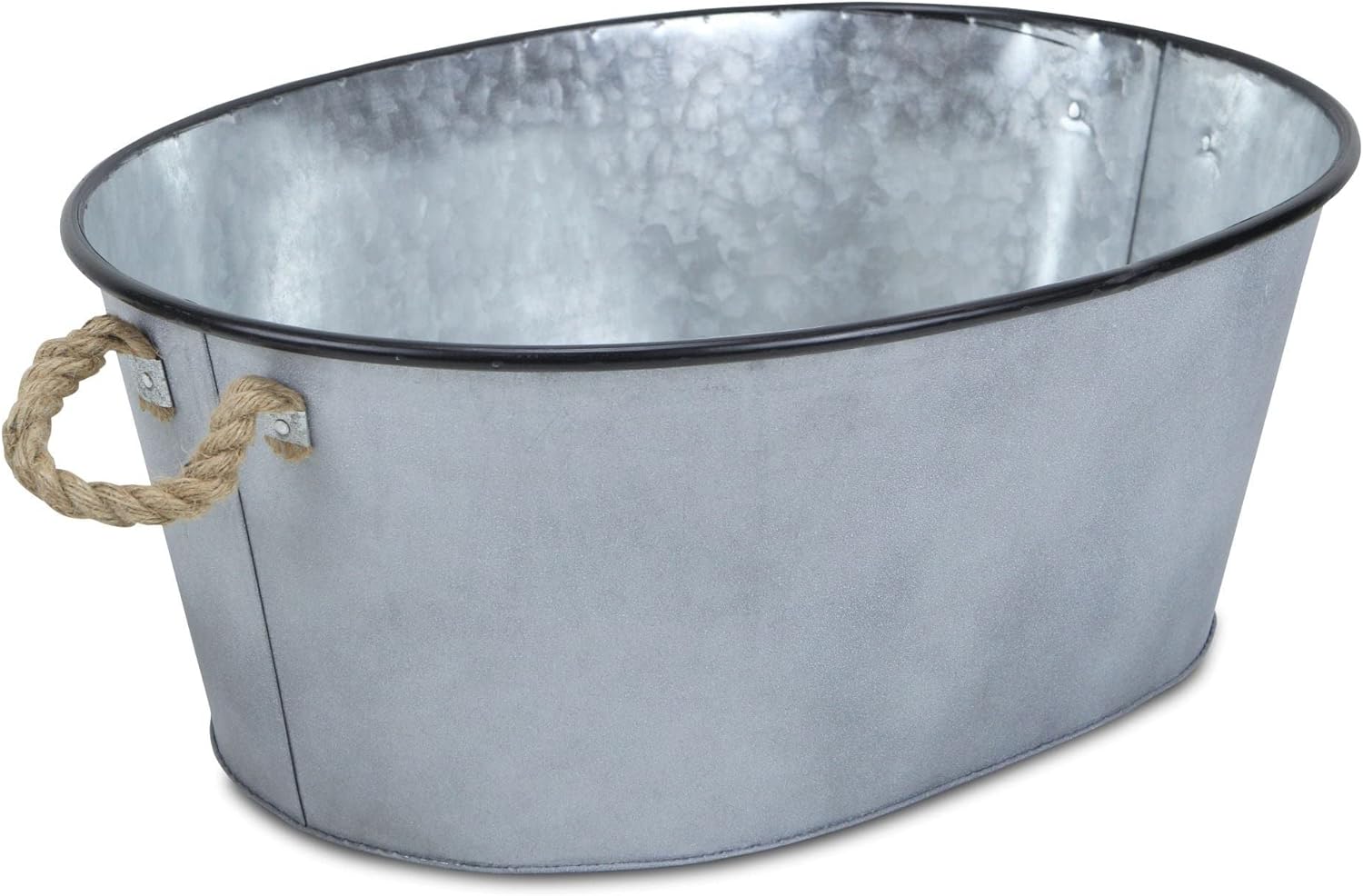 Gray Galvanized Metal Oval Planter with Rope Handles L: 24