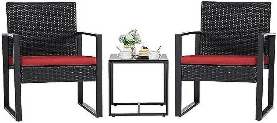 SQRTCV 3 Pieces Patio  Outdoor Wicker Modern Rattan Chair Conversation Sets with Coffee Table for Yard  Bistro(White)