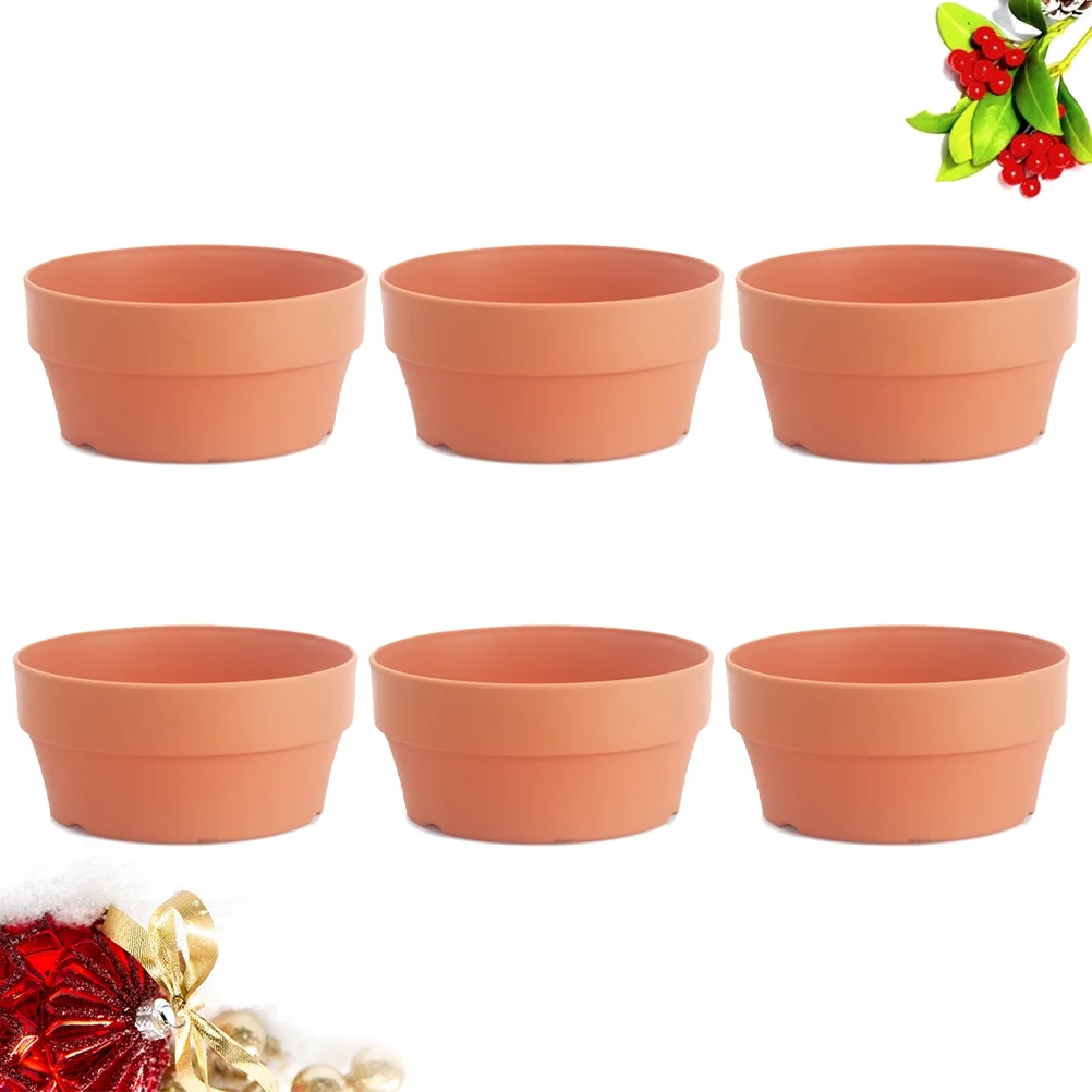 6pcs Imitation Clay Flower Basket Japanese Round Plastic Flower Pot Flower Container Flower Basin Indoor and Outdoor Potted Gard
