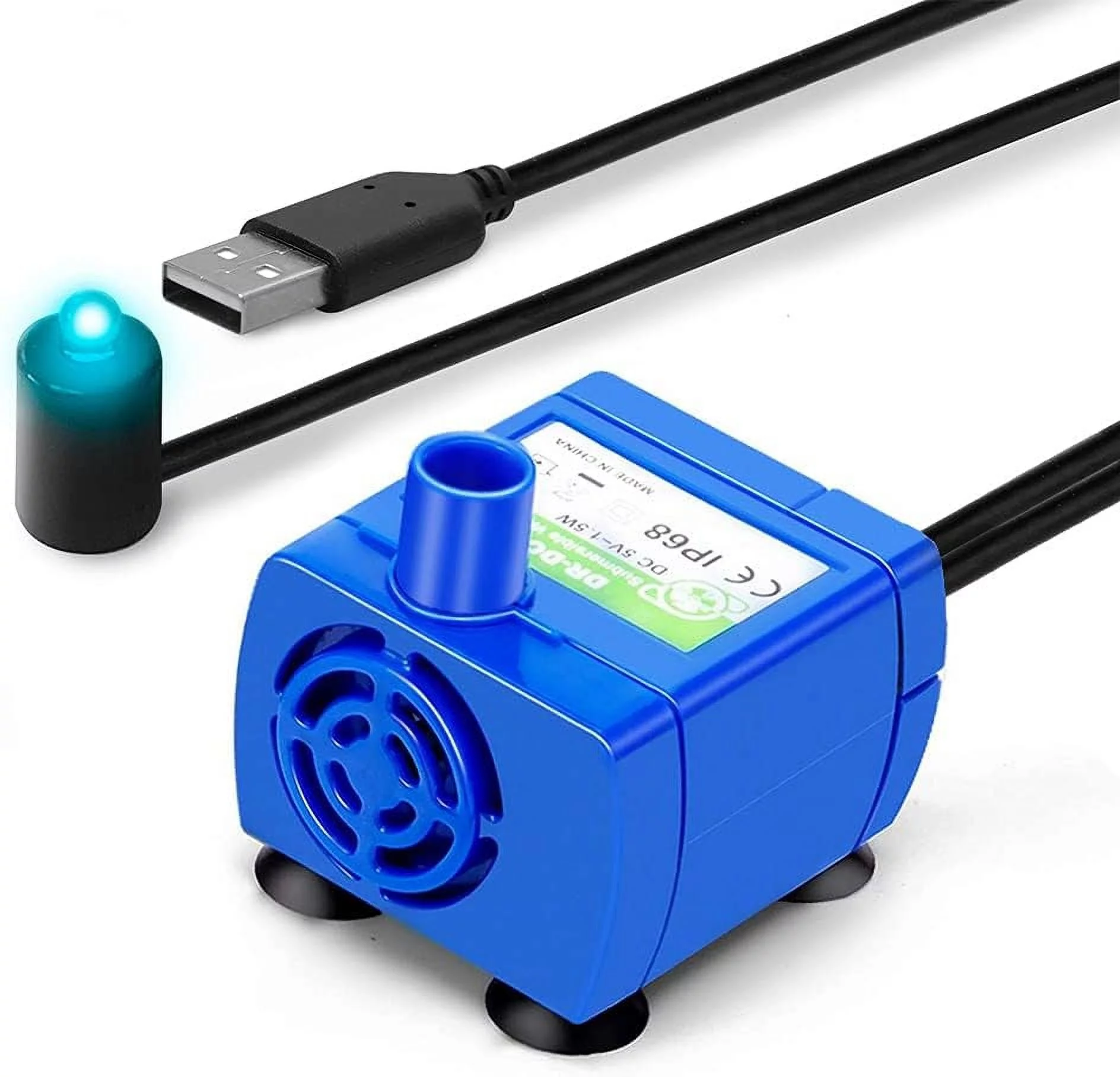 Cat Water Fountain Pump, Pet Fountain Replacement Pump Motor for Round, Cubic, Flower Cap, Ceramic, Stainless Steel Cat Water Dispenser (USB Plug+LED Light)